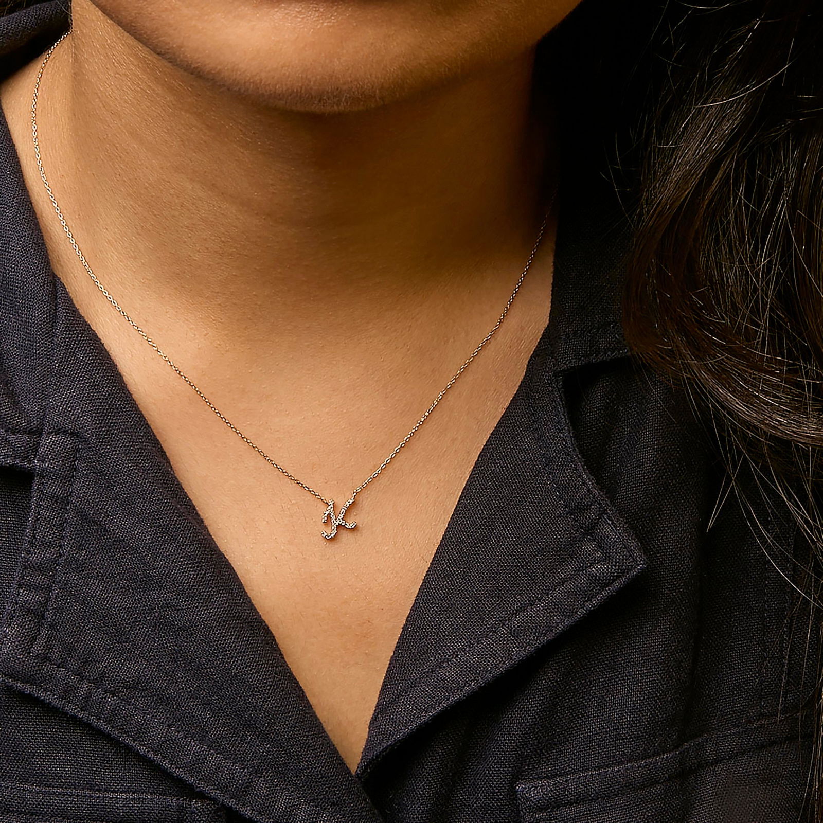 10K Yellow Gold Diamond Accent "K" Initial Script Style Pendant Necklace - 2