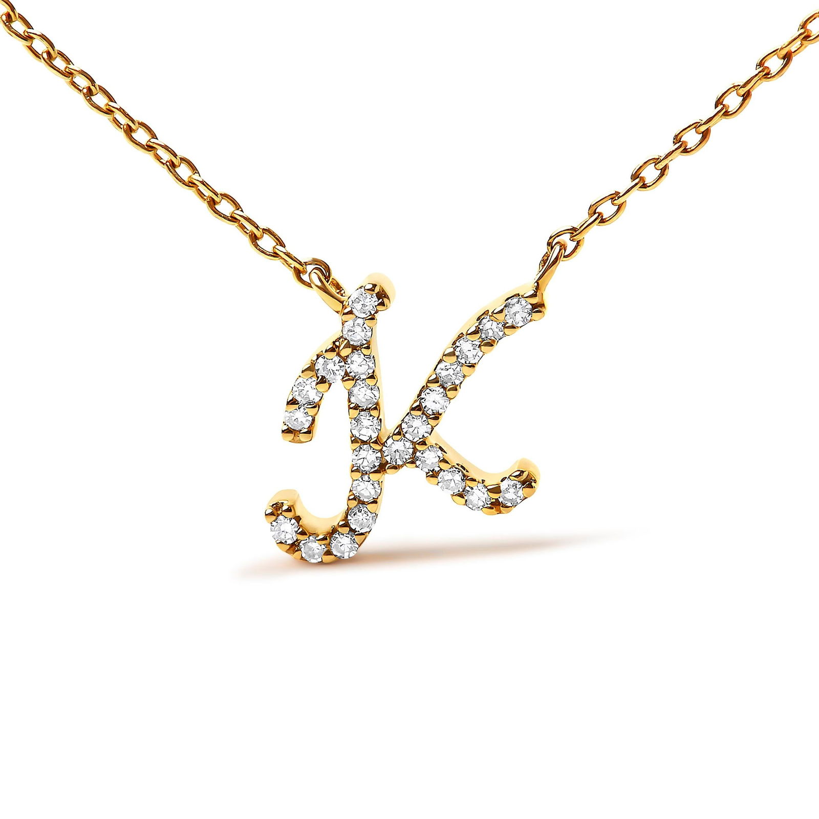 10K Yellow Gold Diamond Accent "K" Initial Script Style Pendant Necklace - 3
