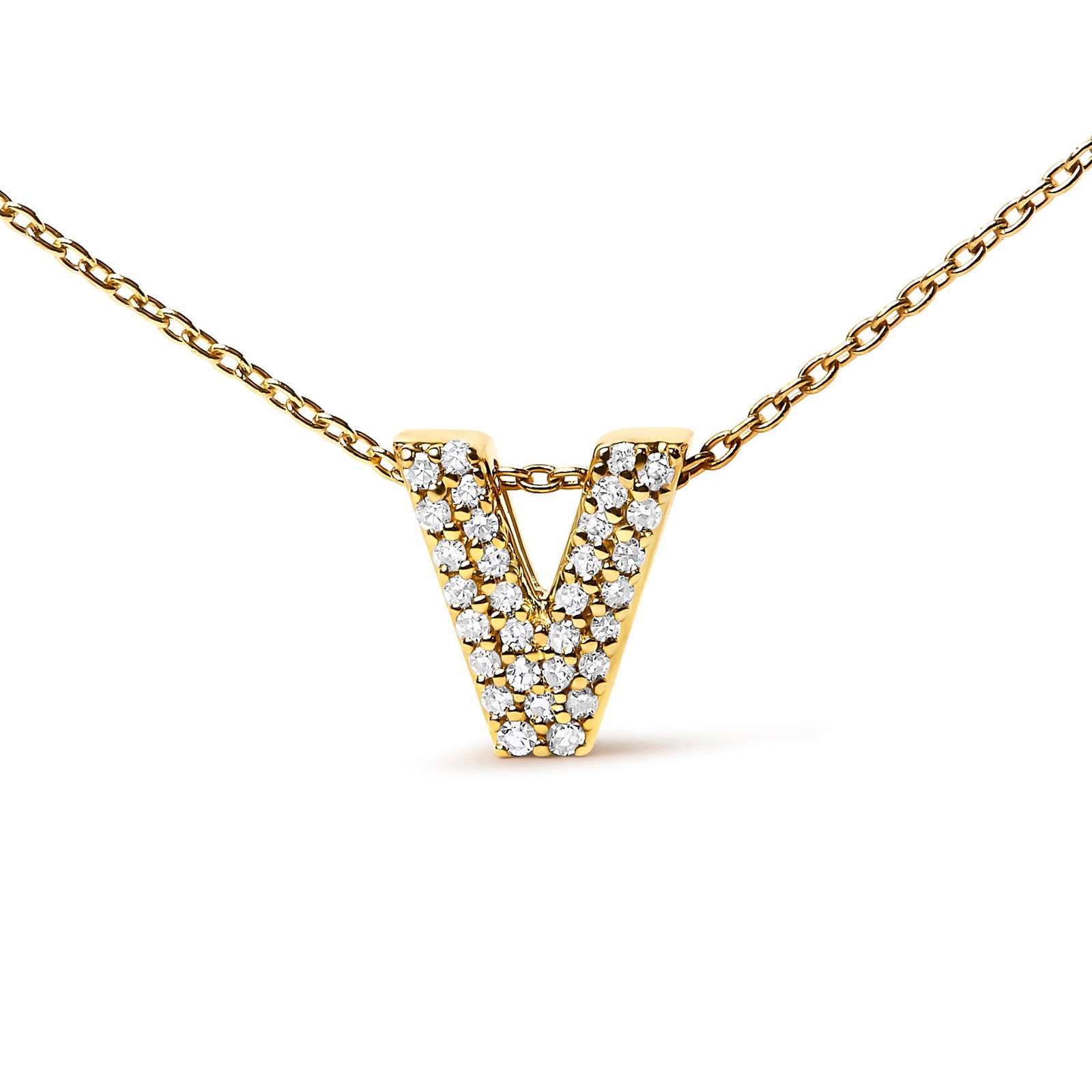 10K Yellow Gold Diamond Accent "V" Initial Bubble Pendant Necklace - 2