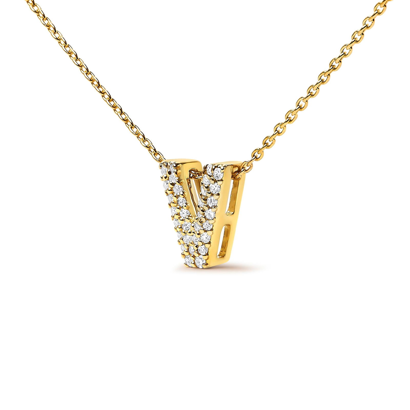 10K Yellow Gold Diamond Accent "V" Initial Bubble Pendant Necklace - 3
