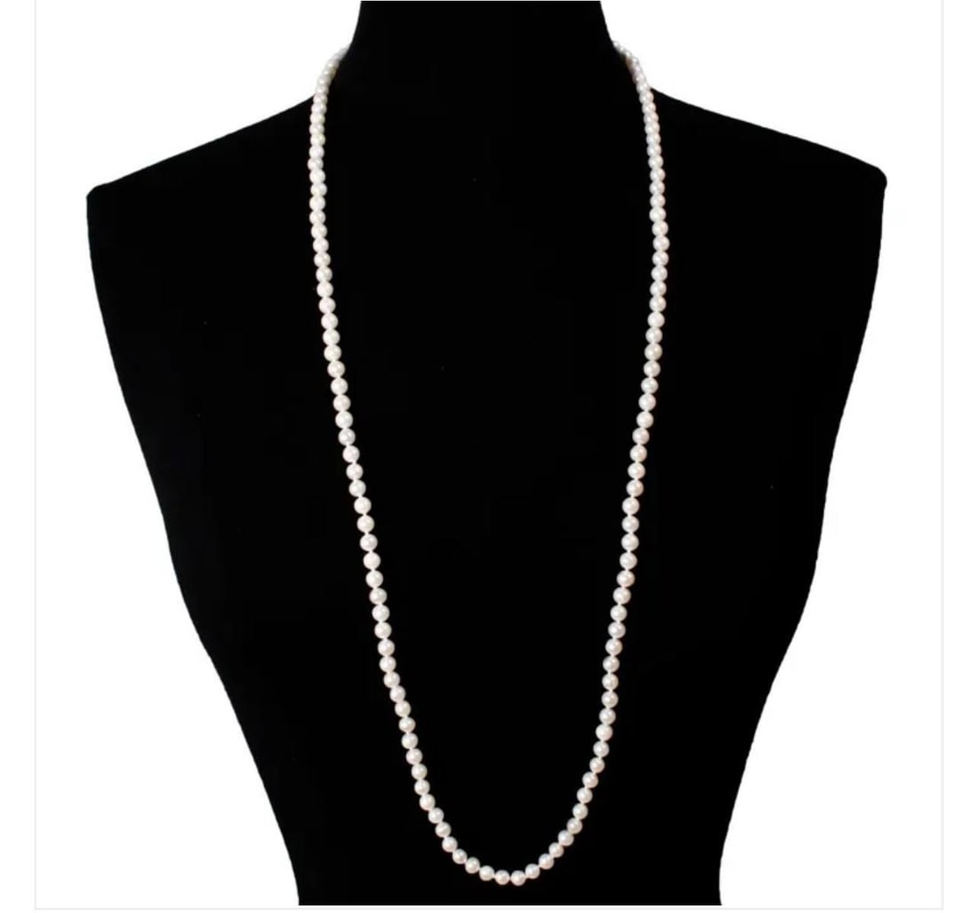 Fresh Water Round Pearl Single Strand Necklace, Opera Length - 10