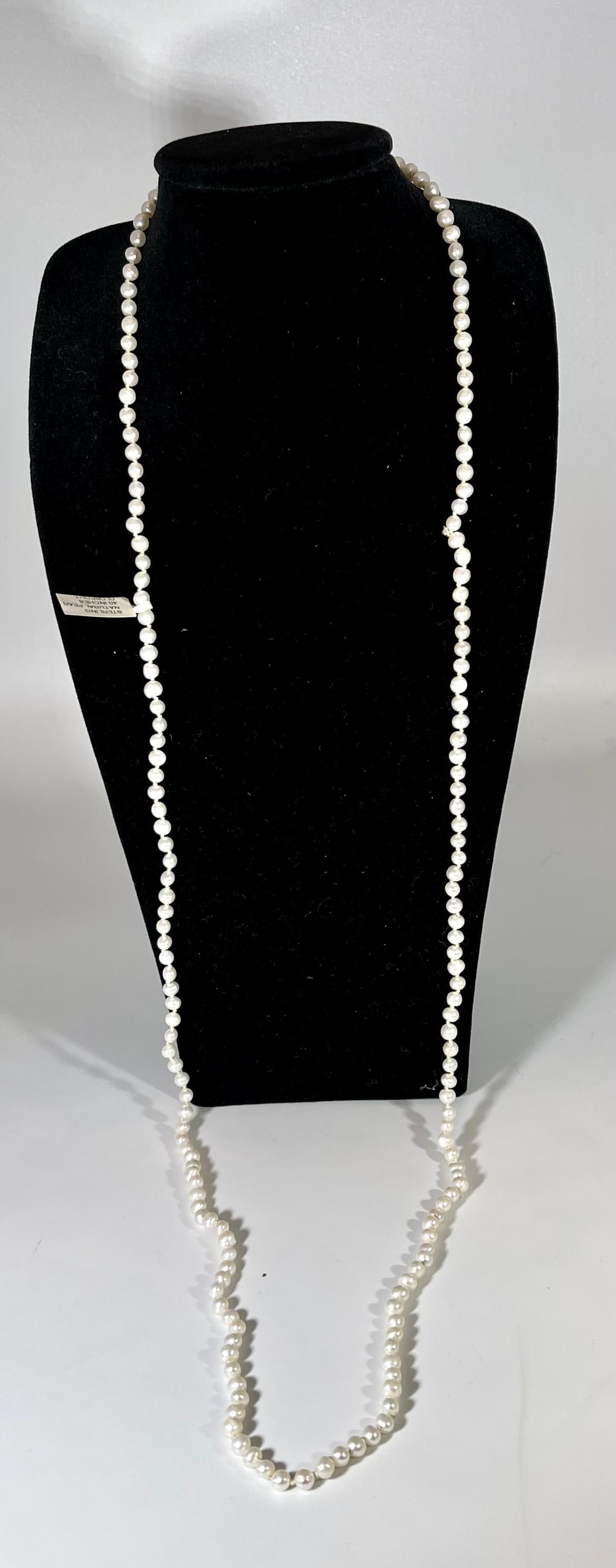 Fresh Water Round Pearl Single Strand Necklace, Opera Length - 6