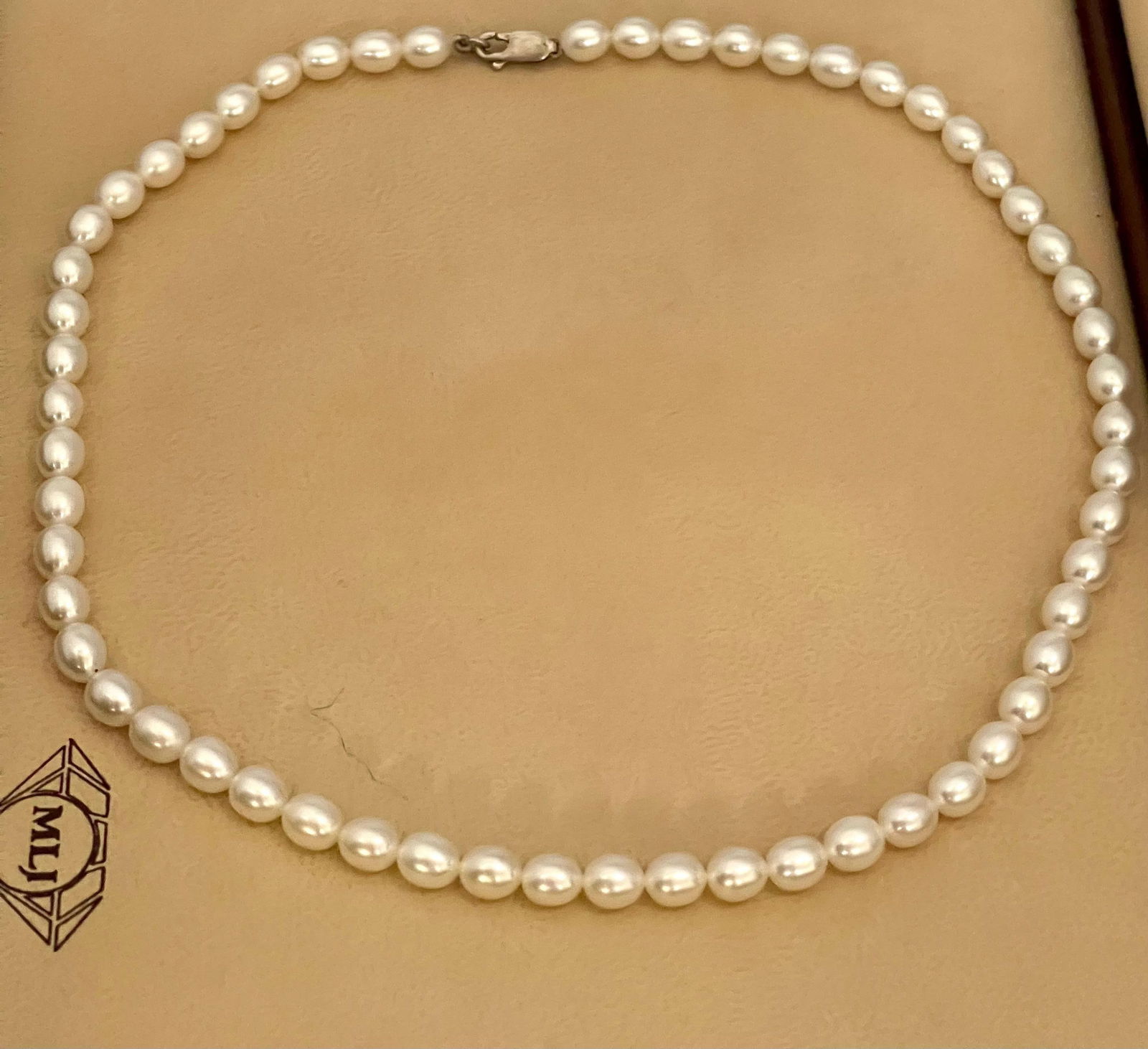 Fresh Water Elongated Pearl Single Strand Necklace, Silver Clasp - 10