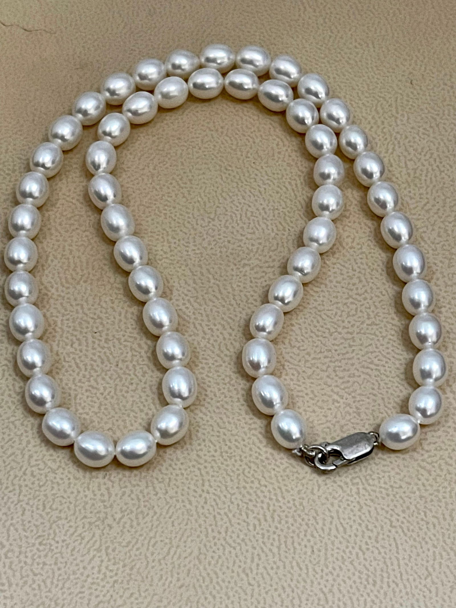 Fresh Water Elongated Pearl Single Strand Necklace, Silver Clasp - 13