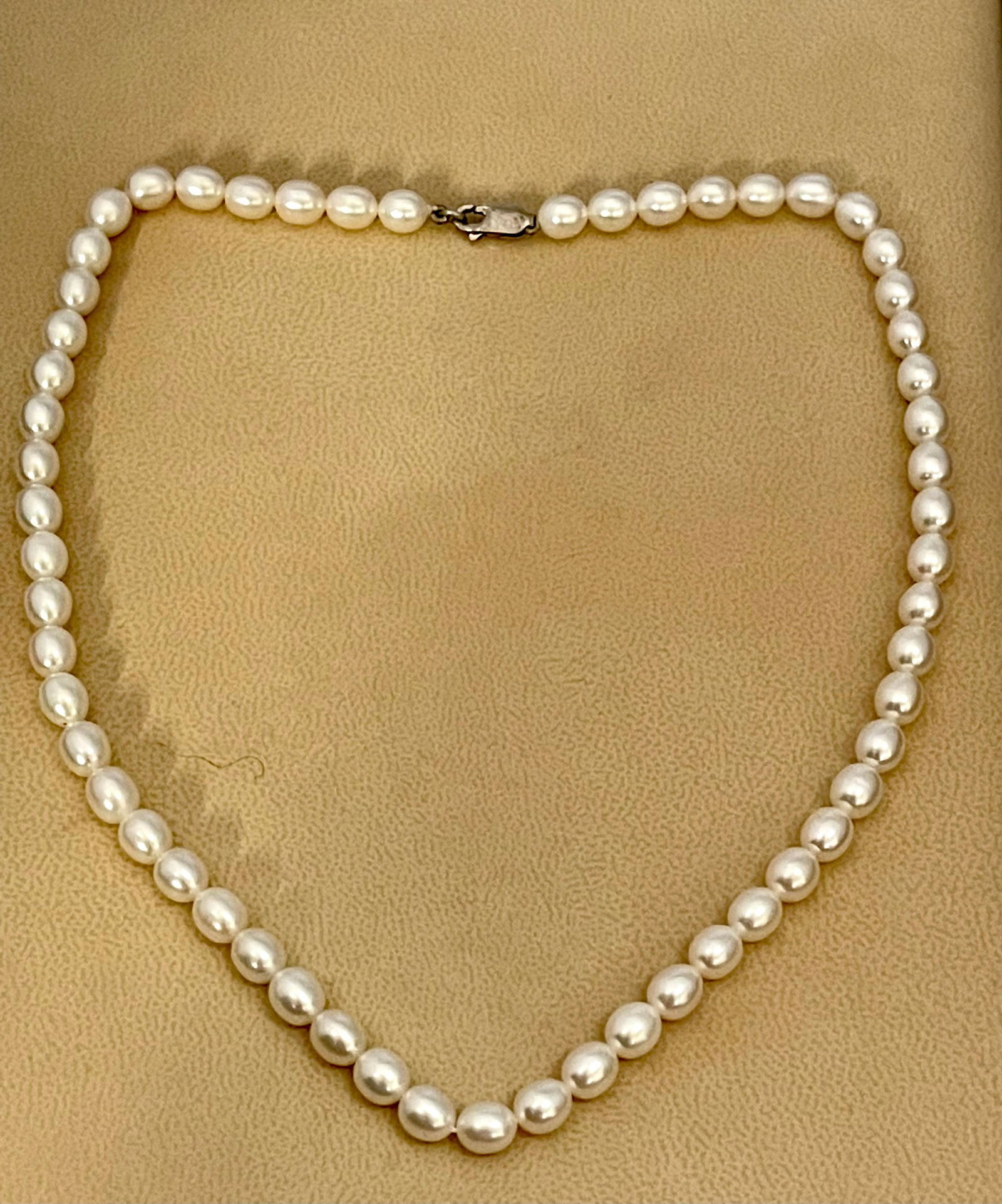 Fresh Water Elongated Pearl Single Strand Necklace, Silver Clasp - 18