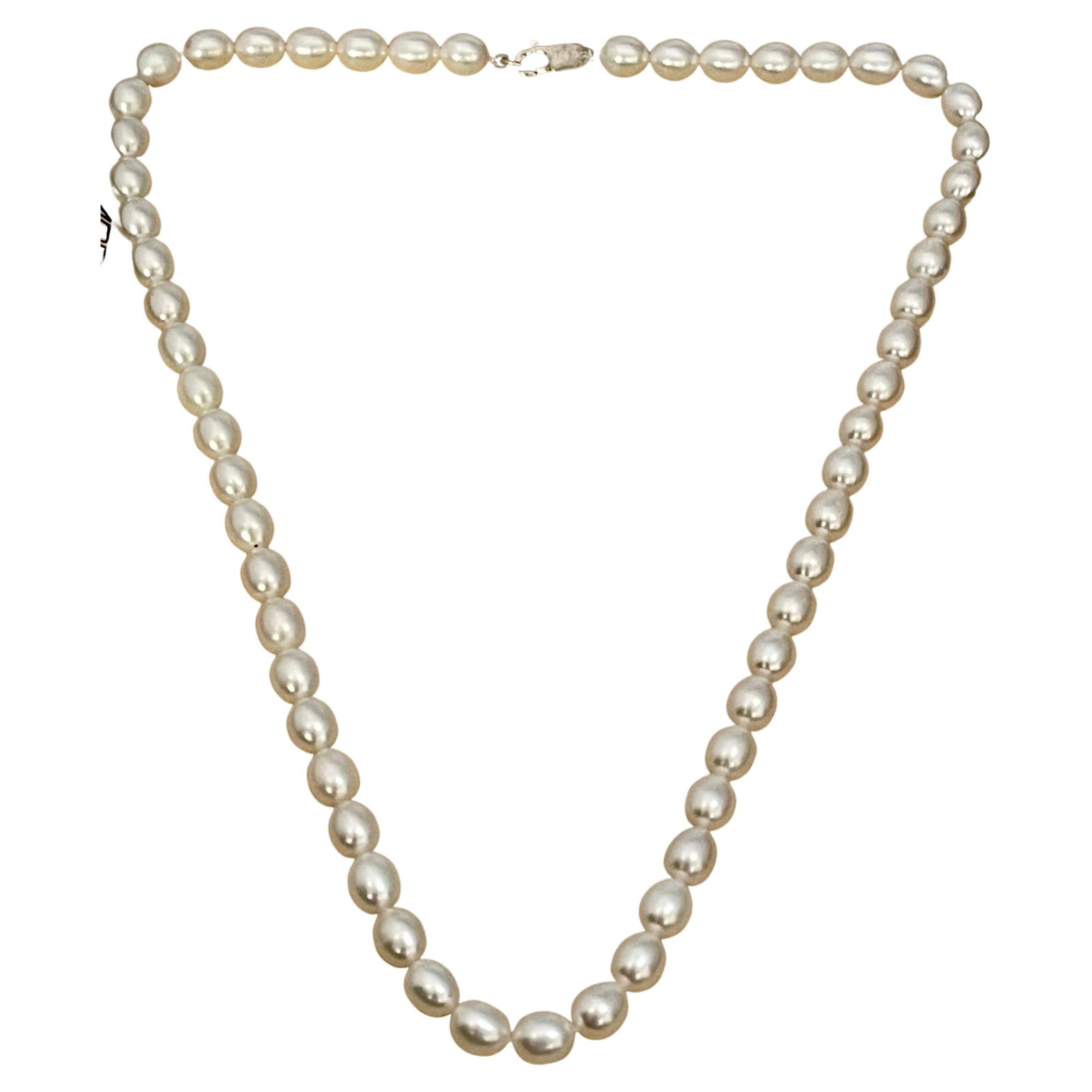Fresh Water Elongated Pearl Single Strand Necklace, Silver Clasp - 6