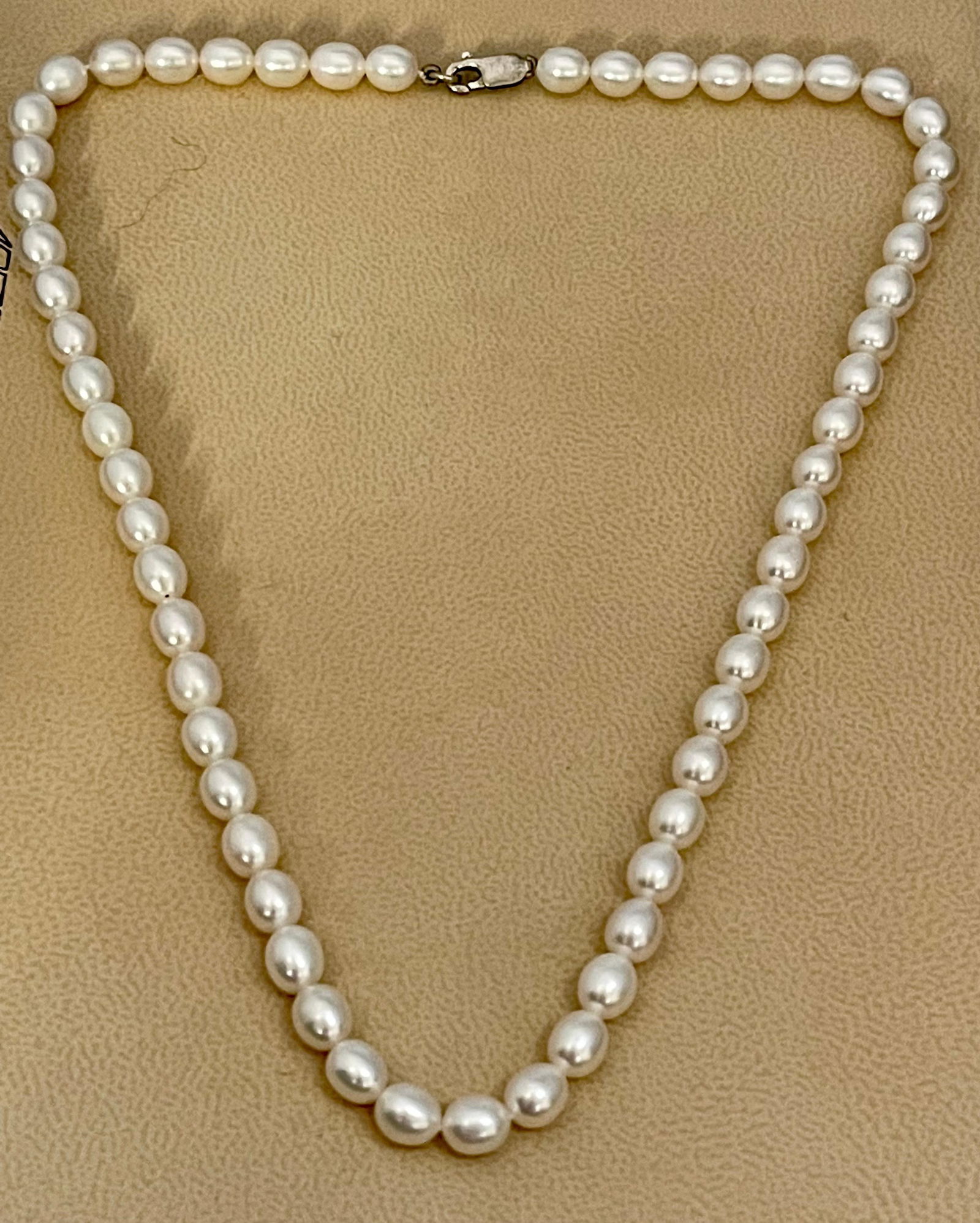 Fresh Water Elongated Pearl Single Strand Necklace, Silver Clasp - 7