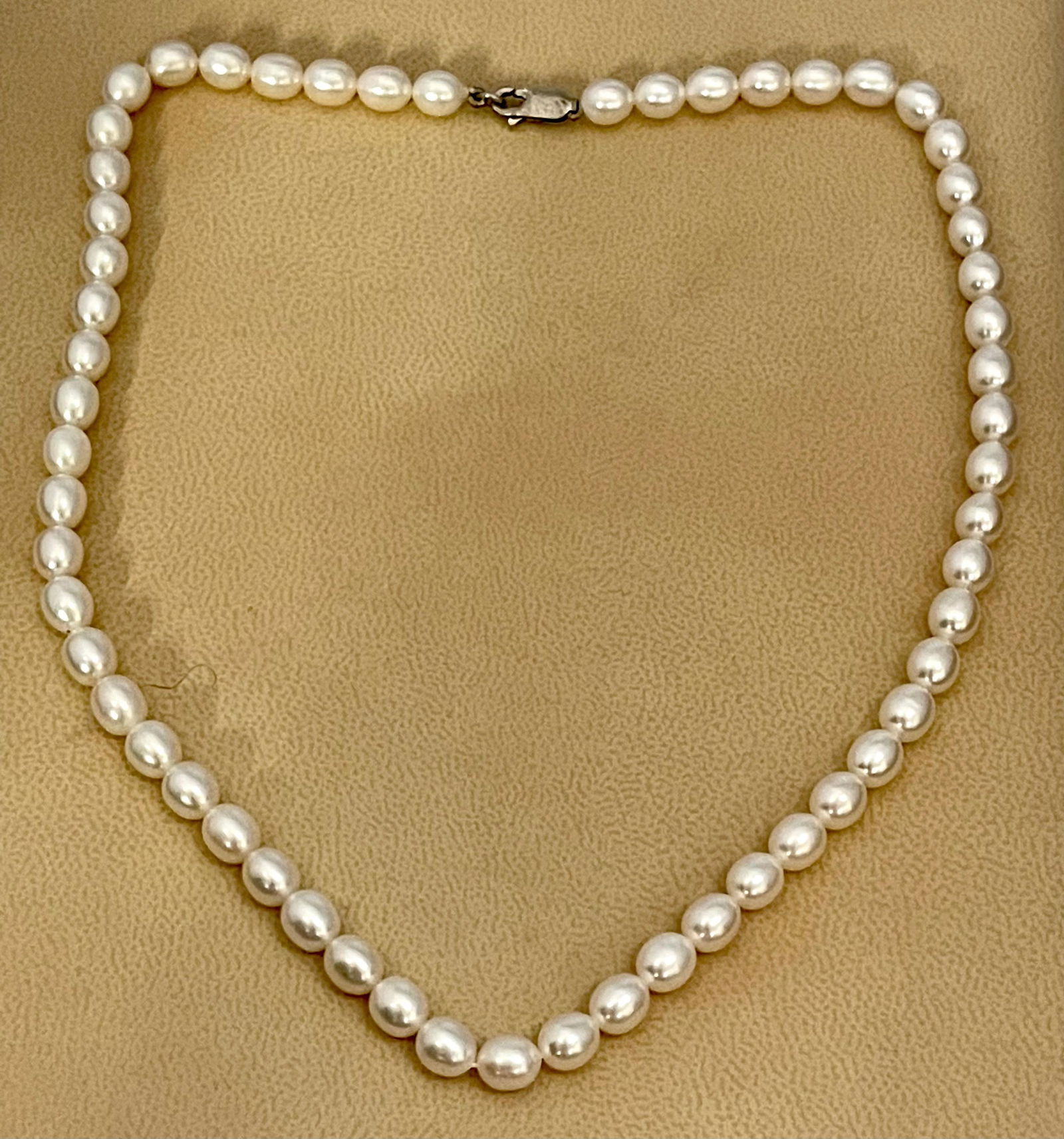 Fresh Water Elongated Pearl Single Strand Necklace, Silver Clasp - 8
