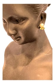 Akoya Pearl Stud Earring with Tiny Diamond & Emerald in 18 Karat Yellow Gold