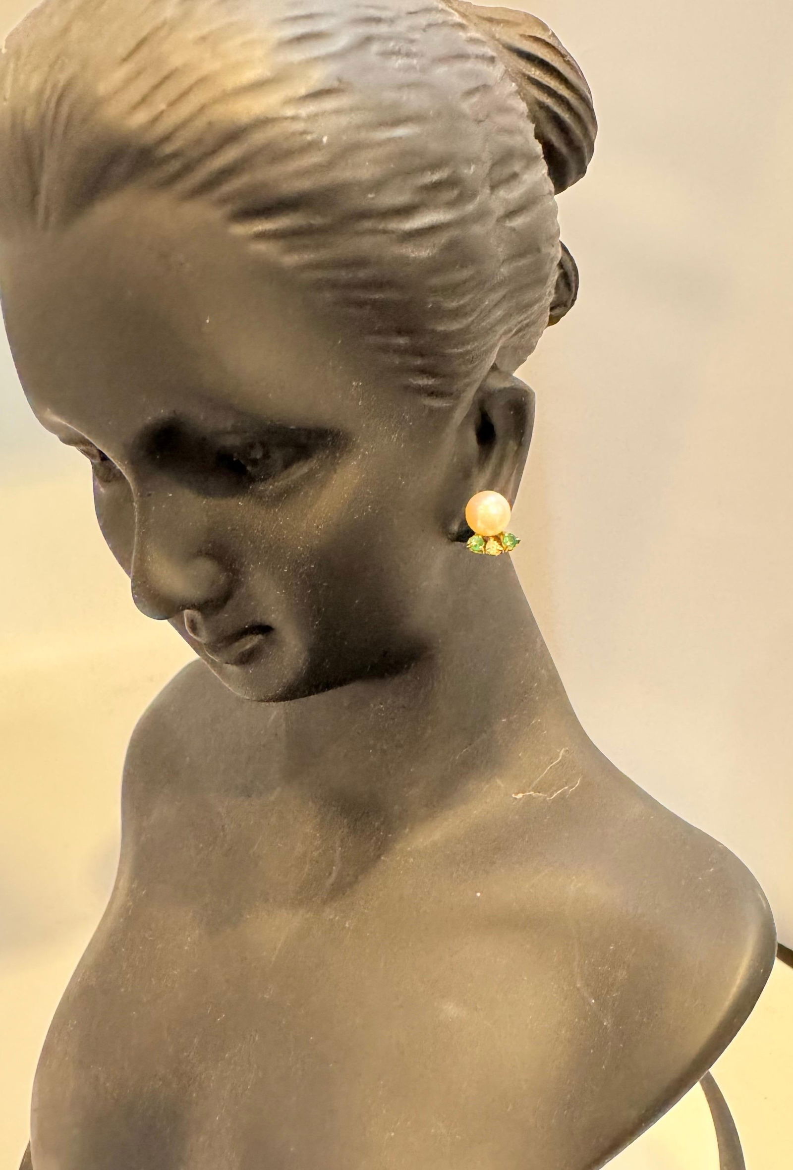 Akoya Pearl Stud Earring with Tiny Diamond & Emerald in 18 Karat Yellow Gold - 5