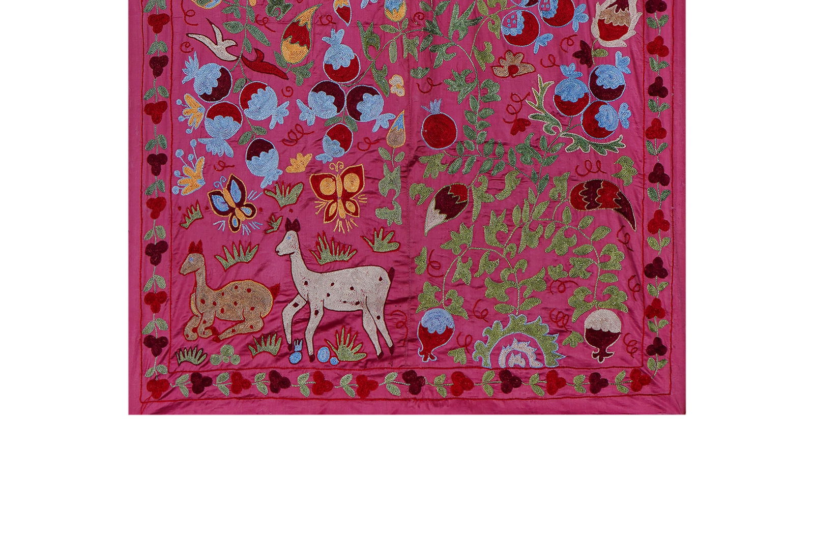 Pink Uzbek Suzani Wall Hanging – Pomegranate Tree & Animal Motif Embroidery 3'5'' X 6' - 3