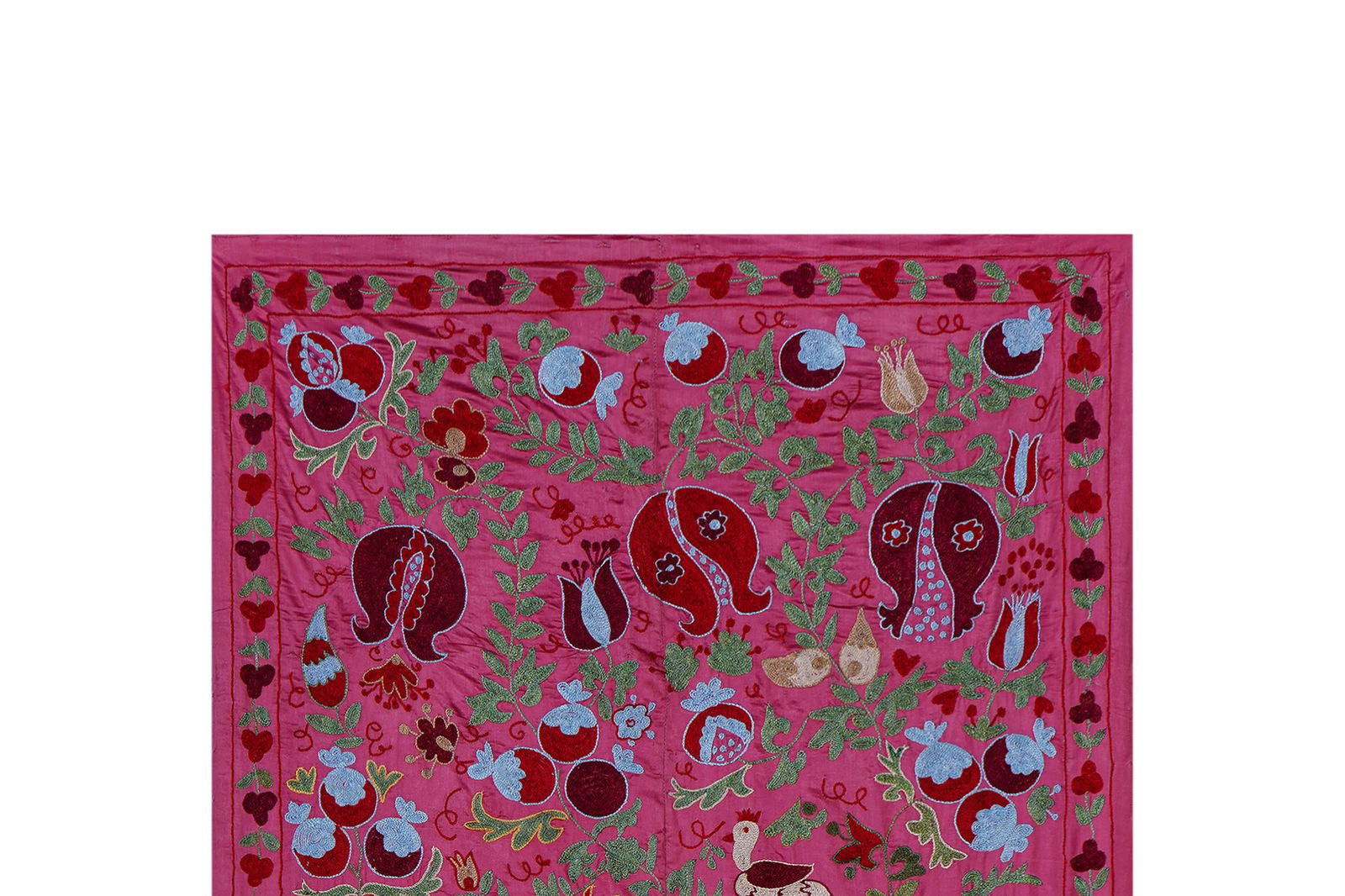 Pink Uzbek Suzani Wall Hanging – Pomegranate Tree & Animal Motif Embroidery 3'5'' X 6' - 4