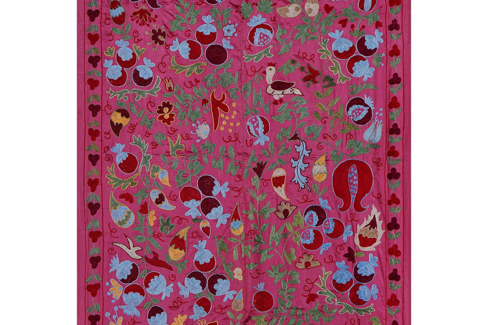 Pink Uzbek Suzani Wall Hanging – Pomegranate Tree & Animal Motif Embroidery 3'5'' X 6' - 5