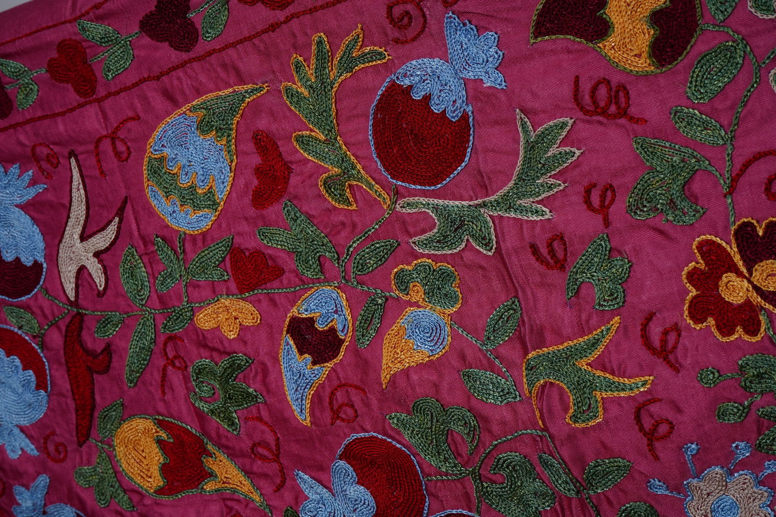 Pink Uzbek Suzani Wall Hanging – Pomegranate Tree & Animal Motif Embroidery 3'5'' X 6' - 7