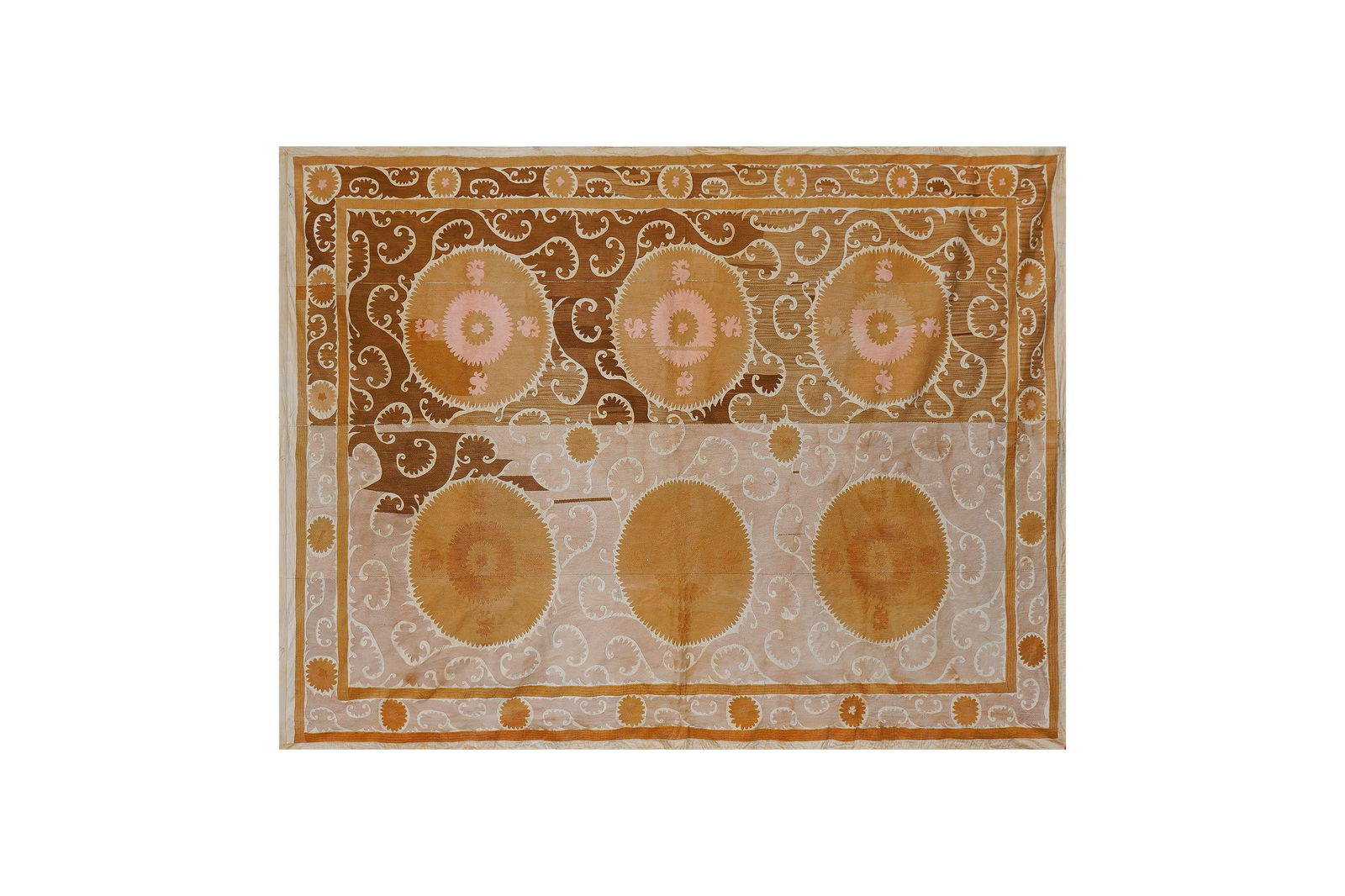 Brown & Beige Suzani Wall Hanging - Tribal Tapestry 8'5'' X 10'8'' - 2