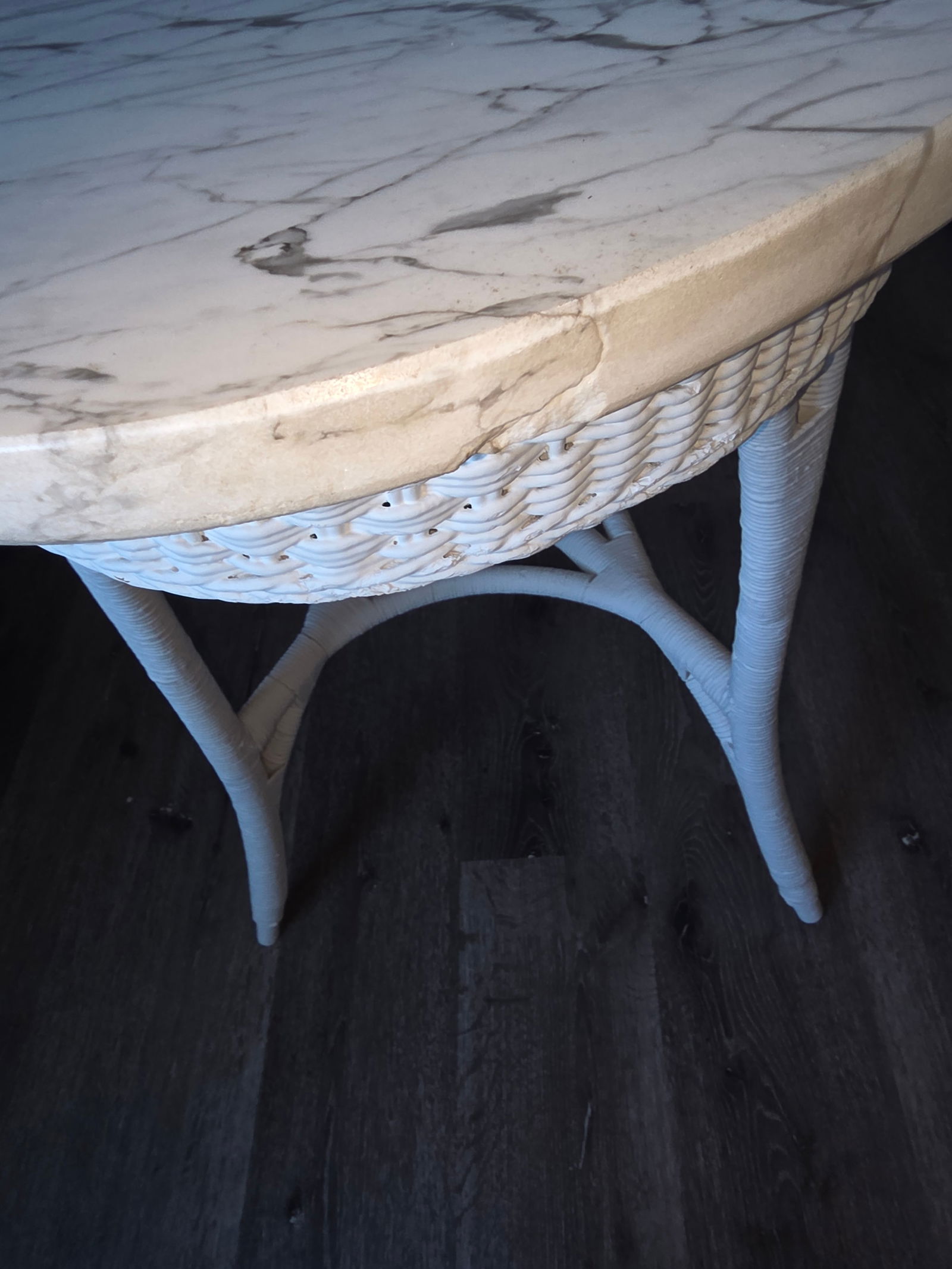 Antique White Marble Top Wicker Table - 3