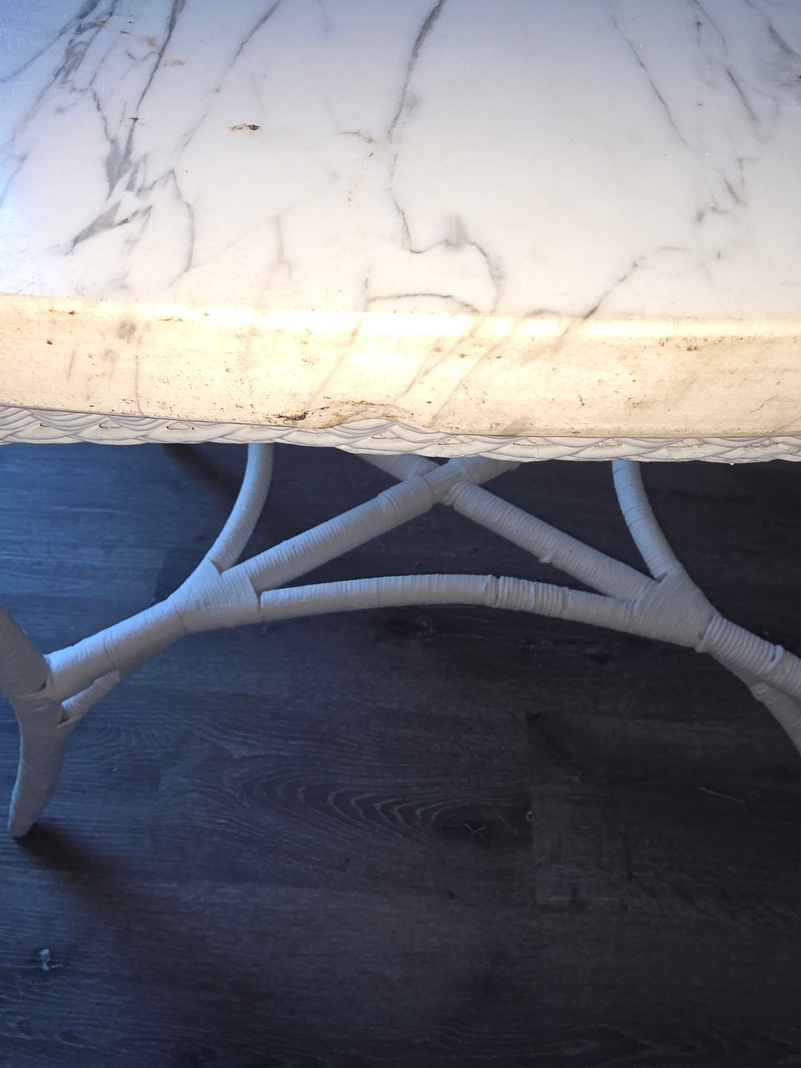 Antique White Marble Top Wicker Table - 5