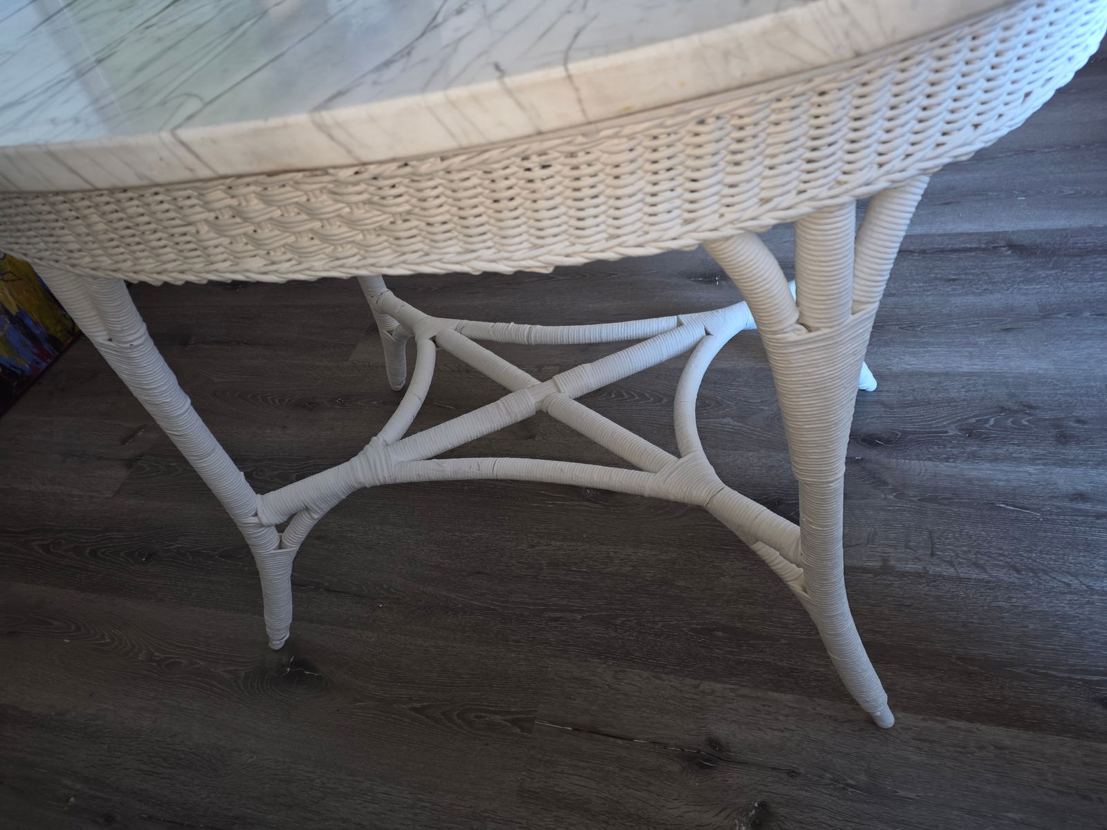 Antique White Marble Top Wicker Table - 8