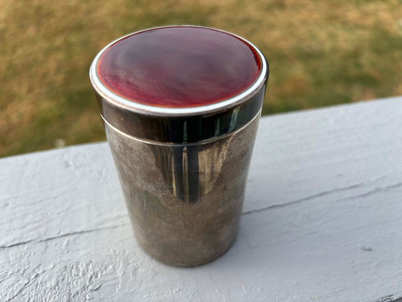 19th C. Red Guilloche Enamel, Sterling and Crystal Vessels - Set of Three - 2