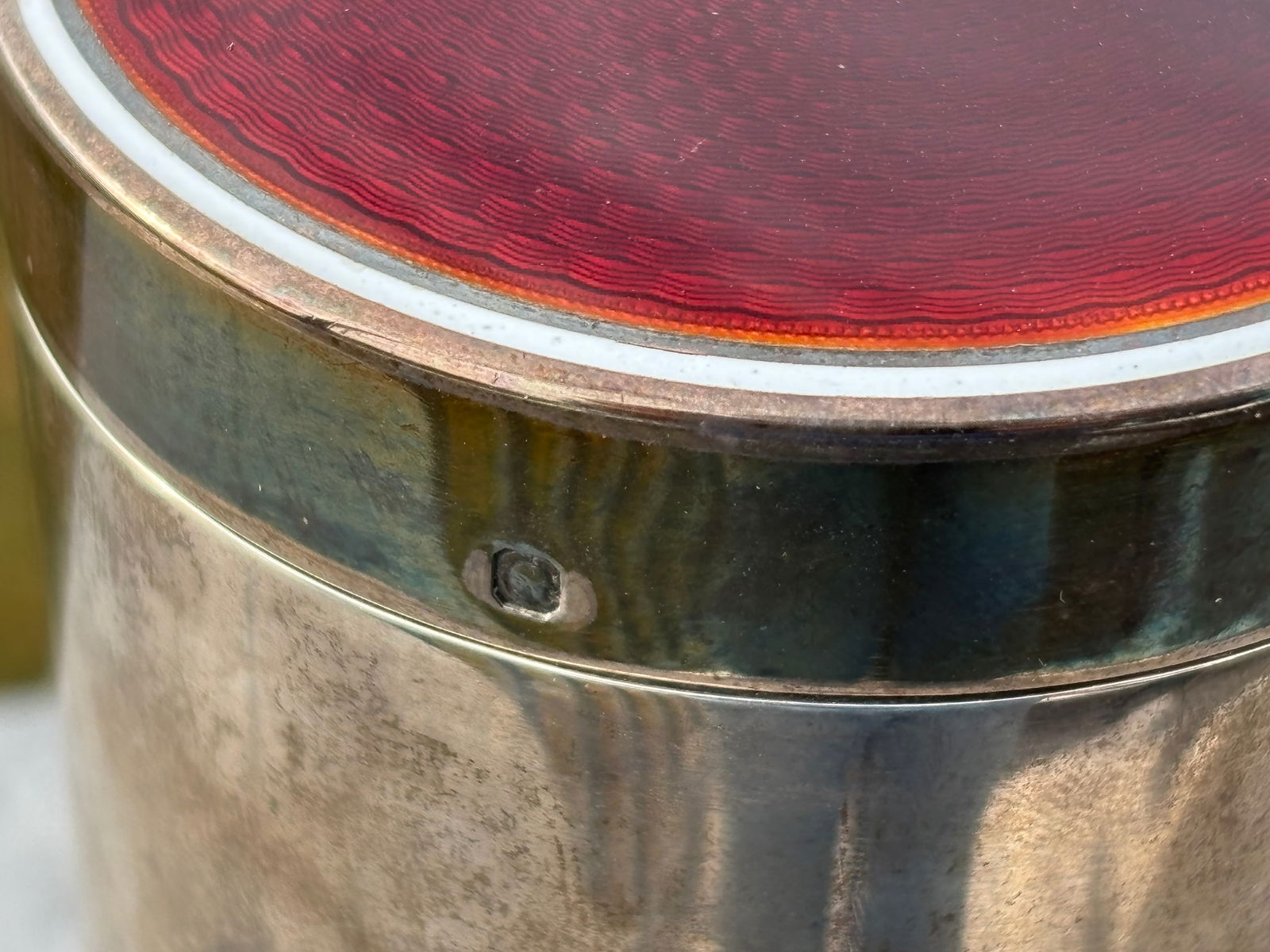 19th C. Red Guilloche Enamel, Sterling and Crystal Vessels - Set of Three - 5