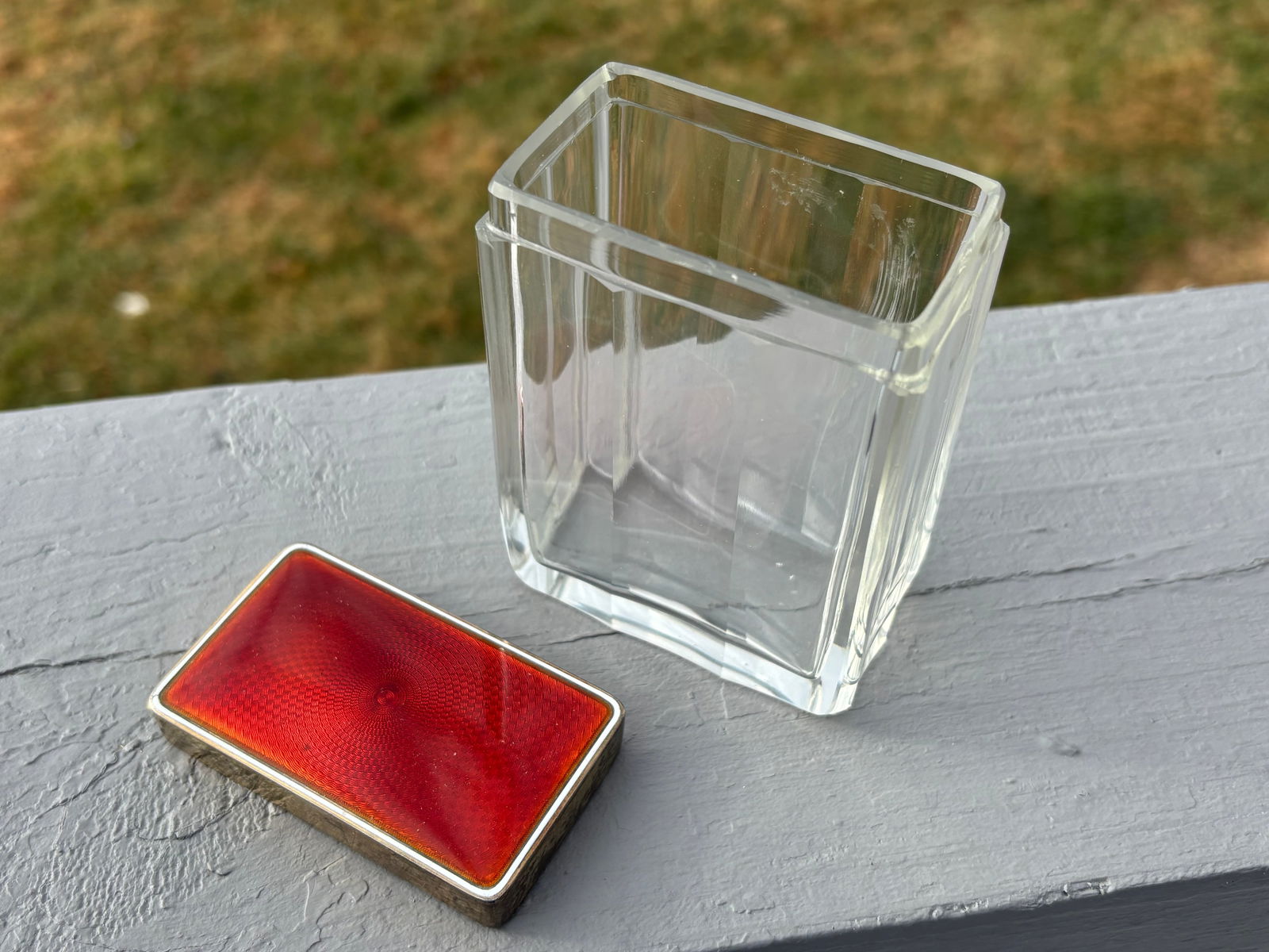 19th C. Red Guilloche Enamel, Sterling and Crystal Vessels - Set of Three - 8