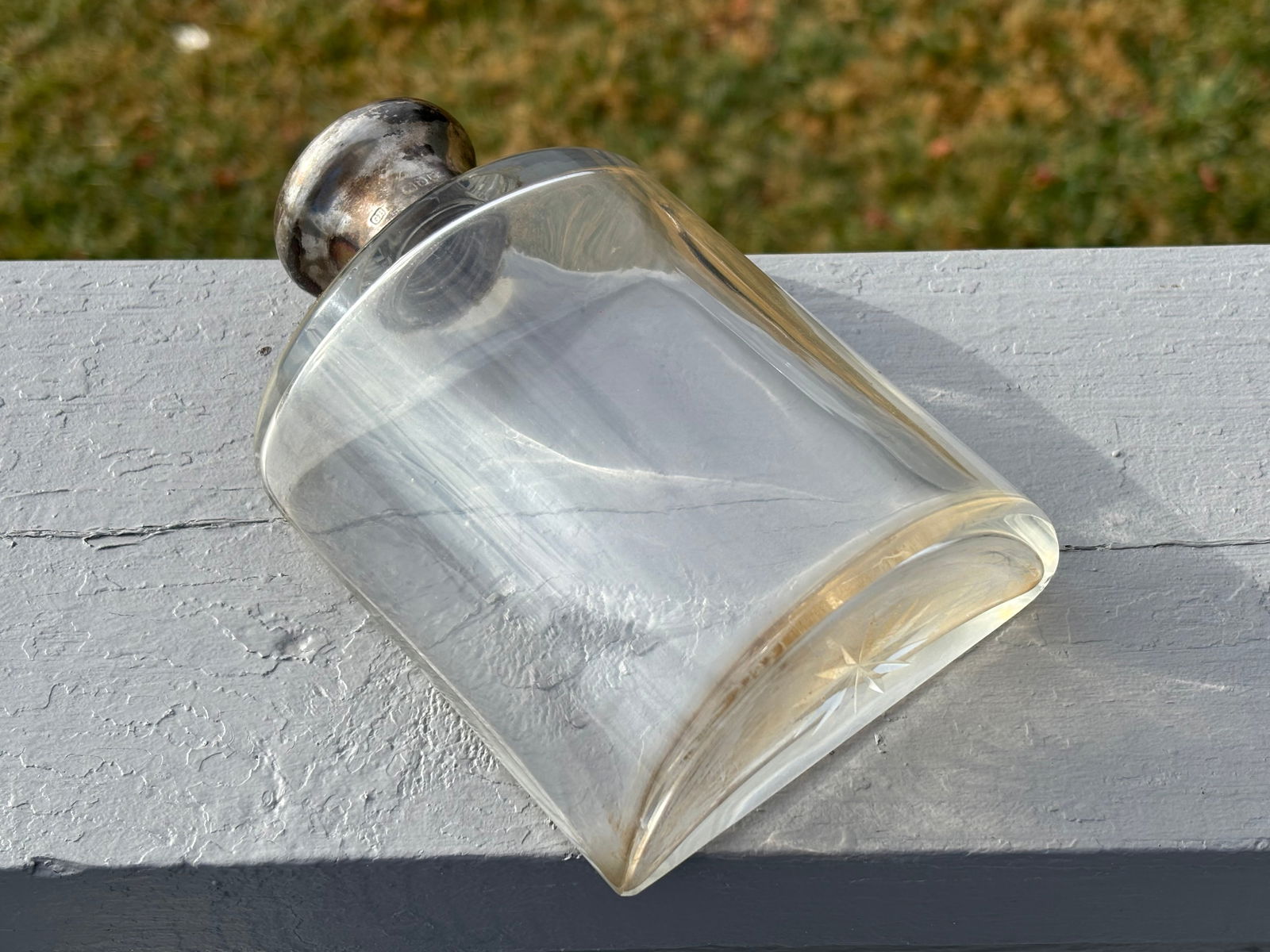 19th C. English Crown Leather Travel Flask With Silver, Crystal, Enamel Details - 12