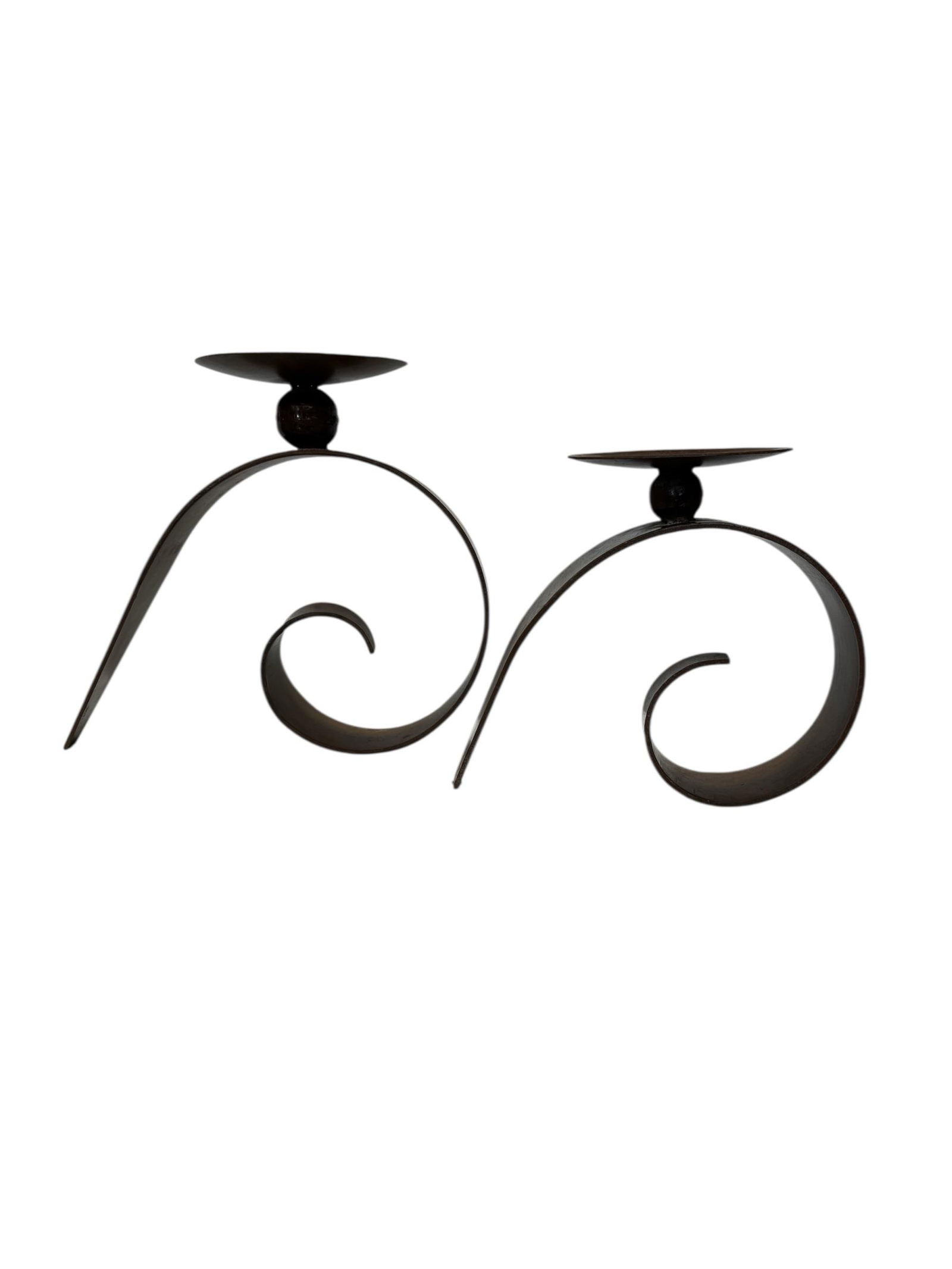 Vintage Modern Style Brutalist Hand Wrought Iron Abstract Candleholders- A Pair - 2