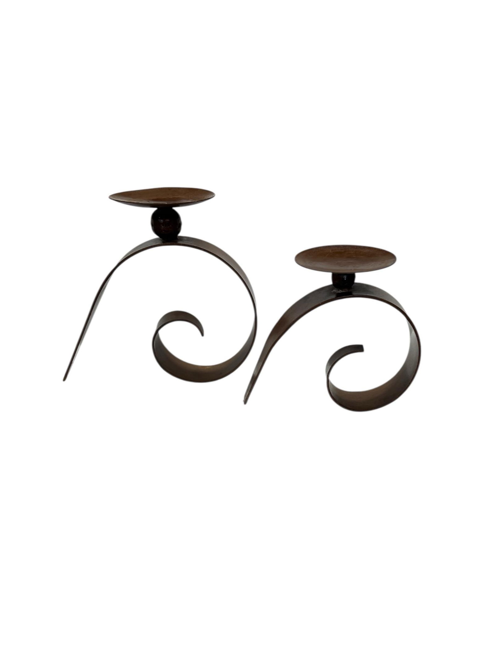 Vintage Modern Style Brutalist Hand Wrought Iron Abstract Candleholders- A Pair - 3