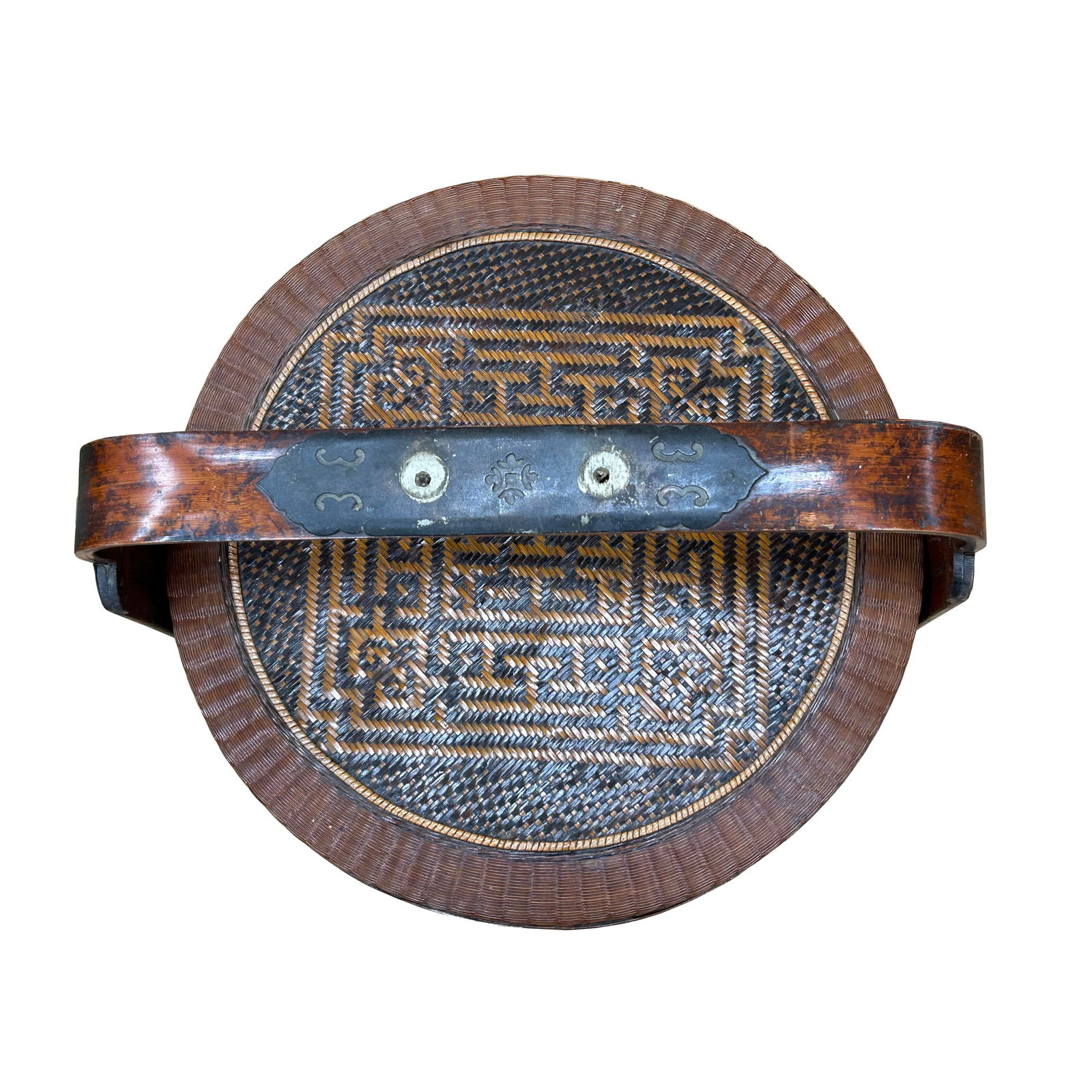 Vintage Oriental Handmade Brown Rattan Stack Basket With Handle - 5