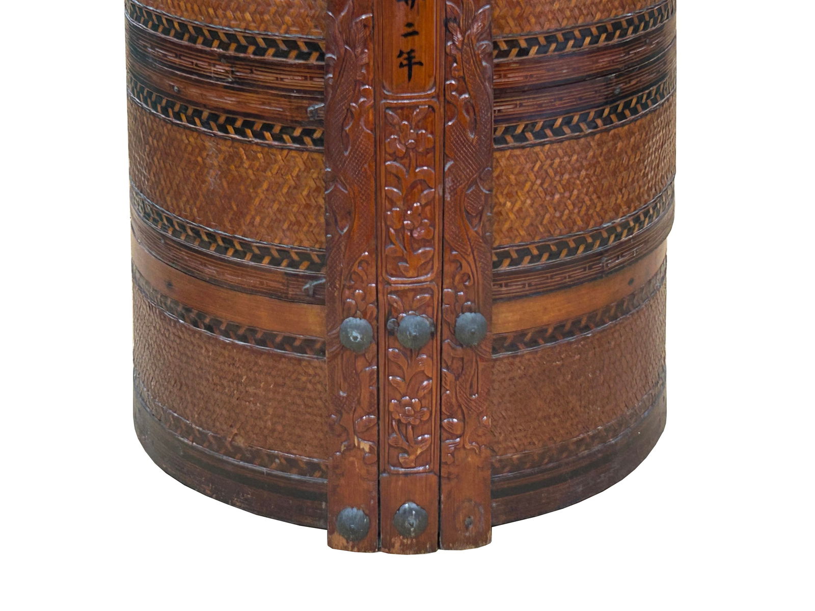 Vintage Oriental Handmade Brown Rattan Stack Basket With Handle - 8