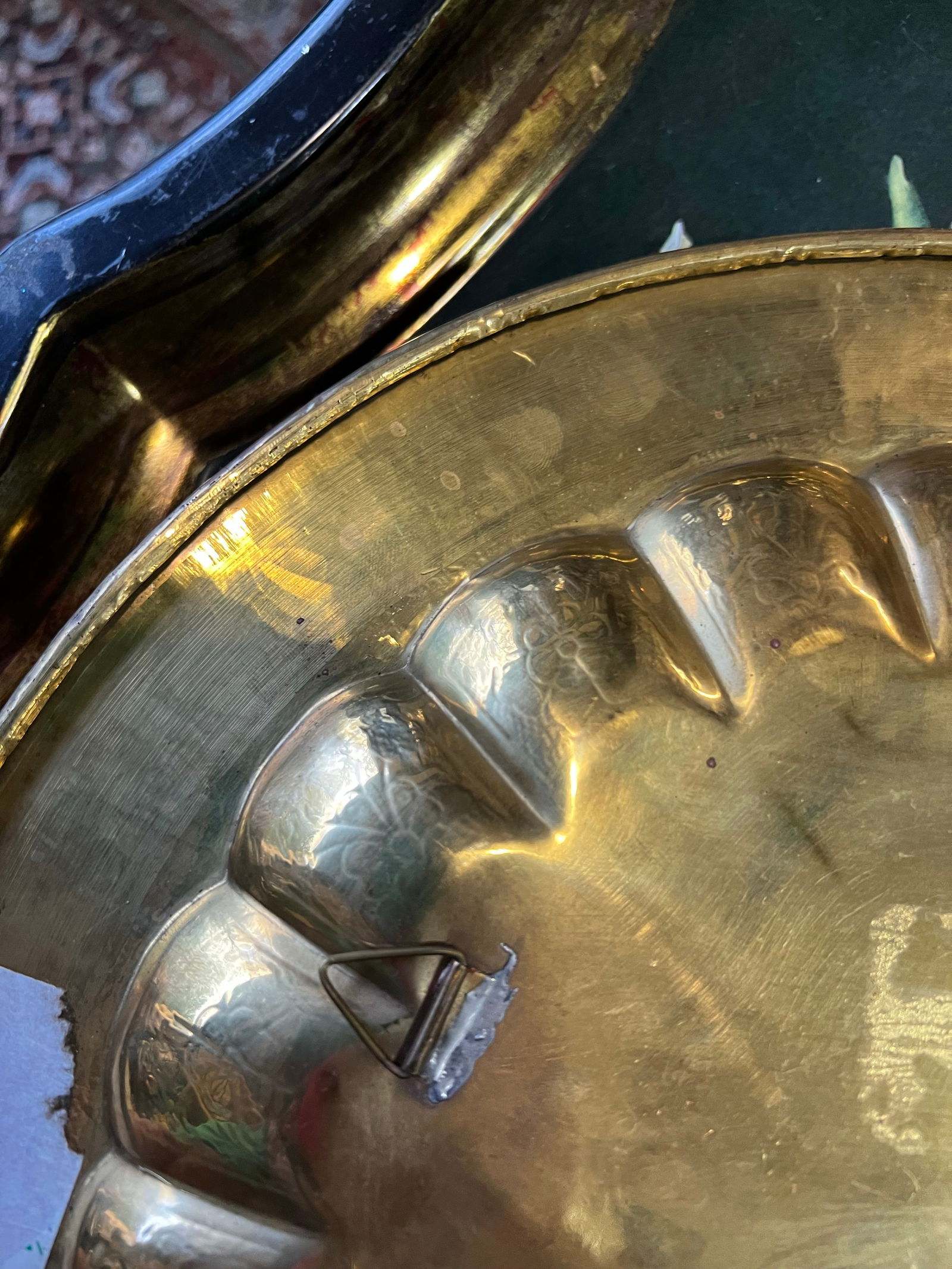 Vintage Brass Tray With Red Peacock Accents - 3