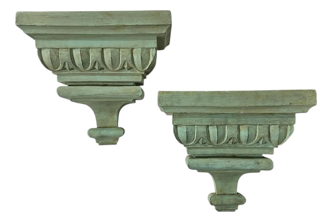 Vintage Egg and Dart Pattern Wall Shelf Brackets - A Pair