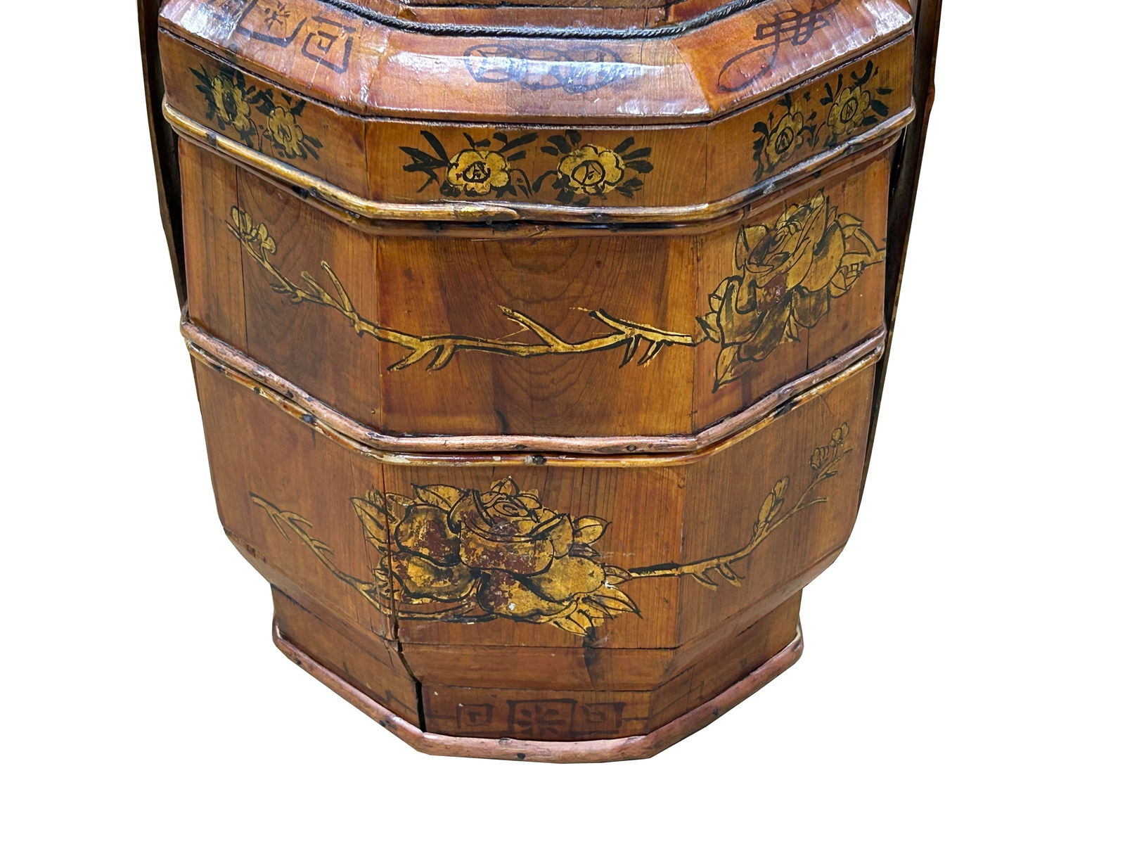 Vintage Oriental Octagonal Golden Graphic Stack Wedding Basket Display - 10
