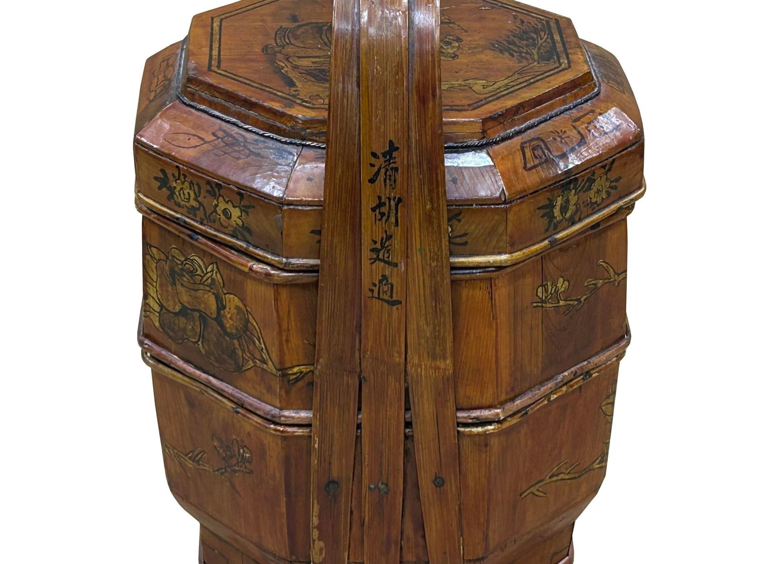 Vintage Oriental Octagonal Golden Graphic Stack Wedding Basket Display - 12