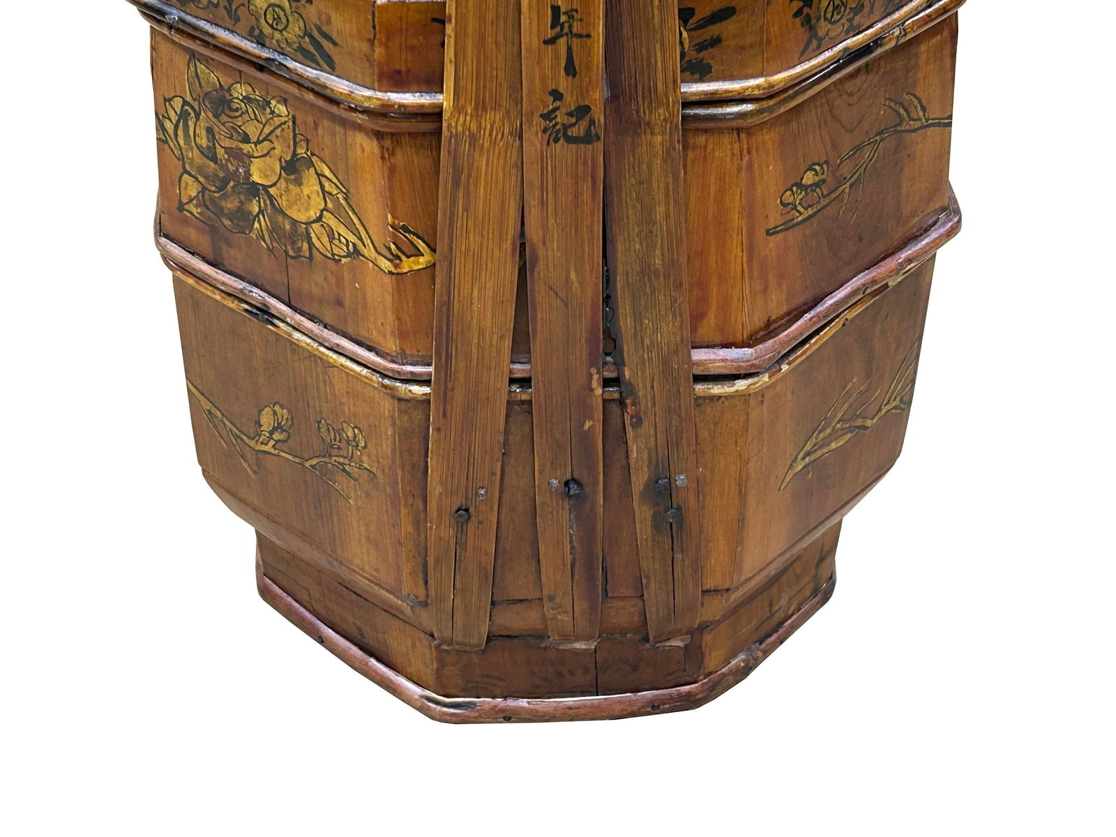 Vintage Oriental Octagonal Golden Graphic Stack Wedding Basket Display - 14