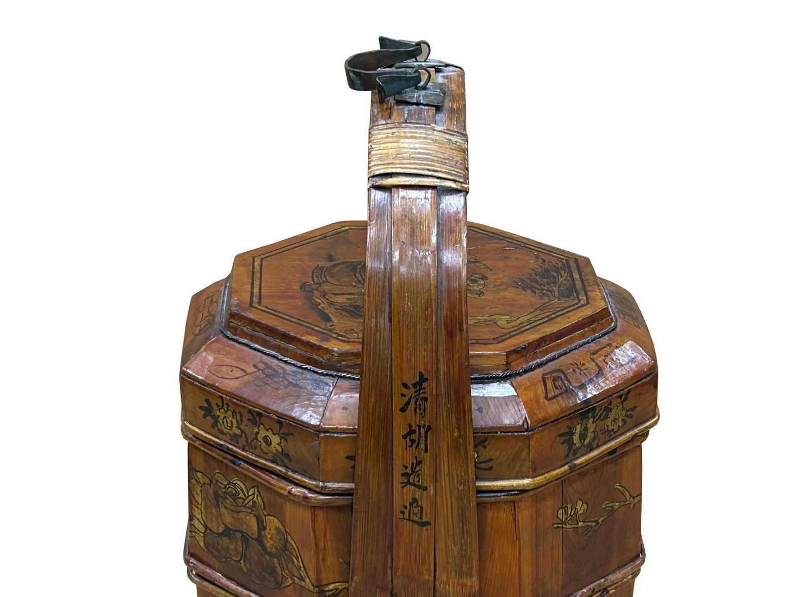 Vintage Oriental Octagonal Golden Graphic Stack Wedding Basket Display - 15