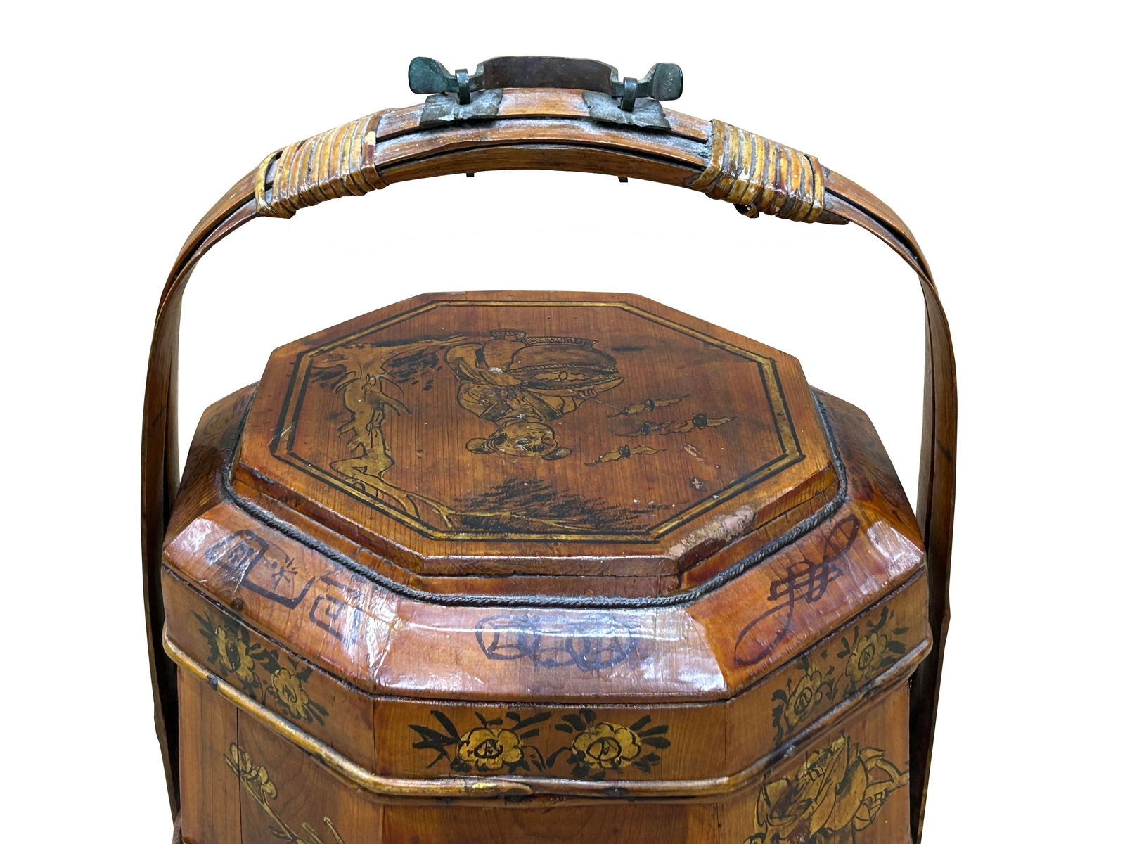 Vintage Oriental Octagonal Golden Graphic Stack Wedding Basket Display - 16