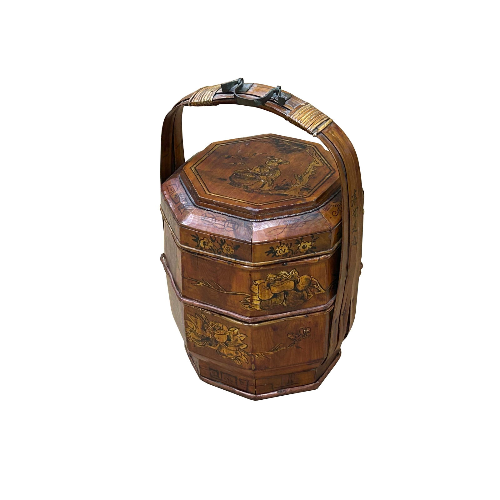 Vintage Oriental Octagonal Golden Graphic Stack Wedding Basket Display - 2