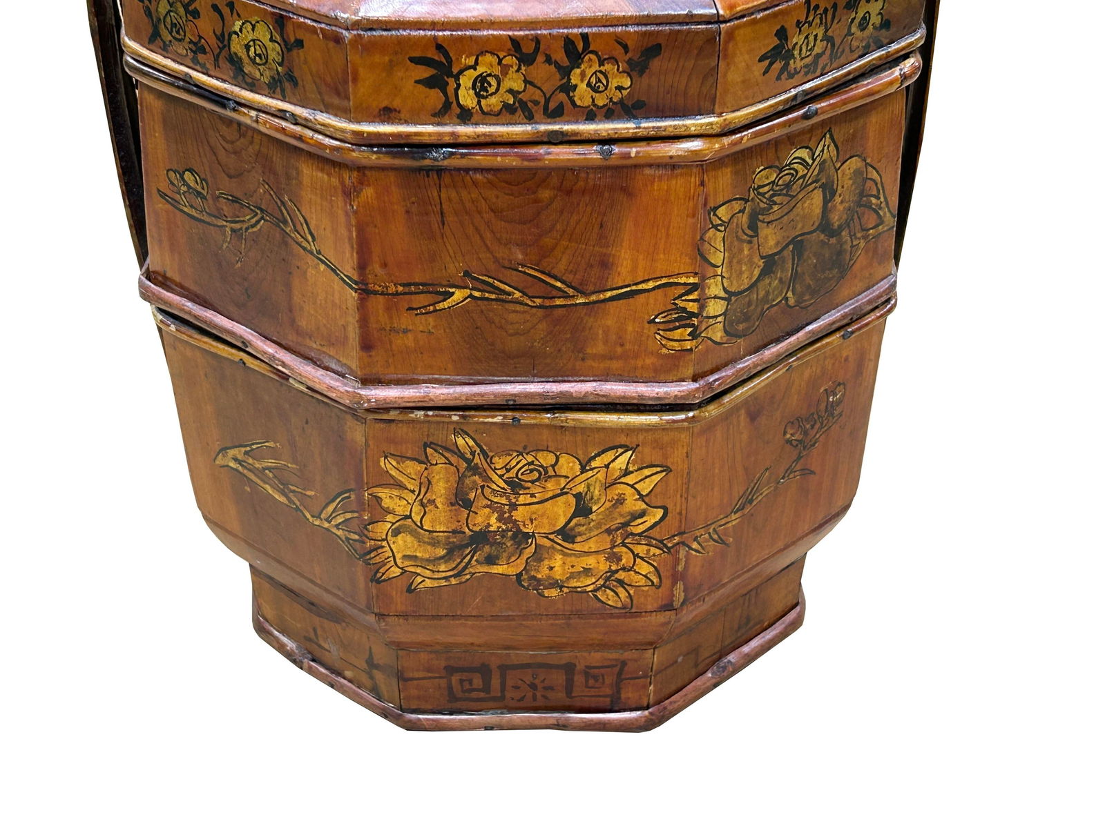 Vintage Oriental Octagonal Golden Graphic Stack Wedding Basket Display - 8