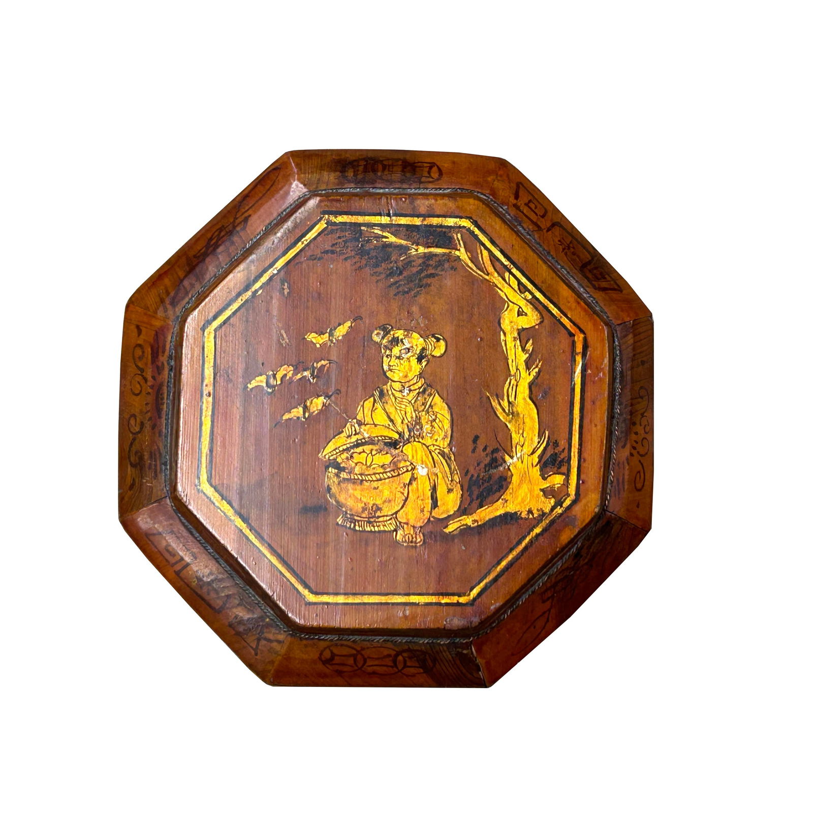 Vintage Oriental Octagonal Golden Graphic Stack Wedding Basket Display - 9