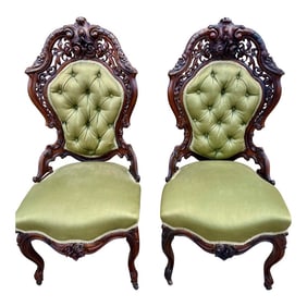 Mid 19th Century John Belter Style Laminated Rosewood High Relief Victorian Side Chairs a Pair