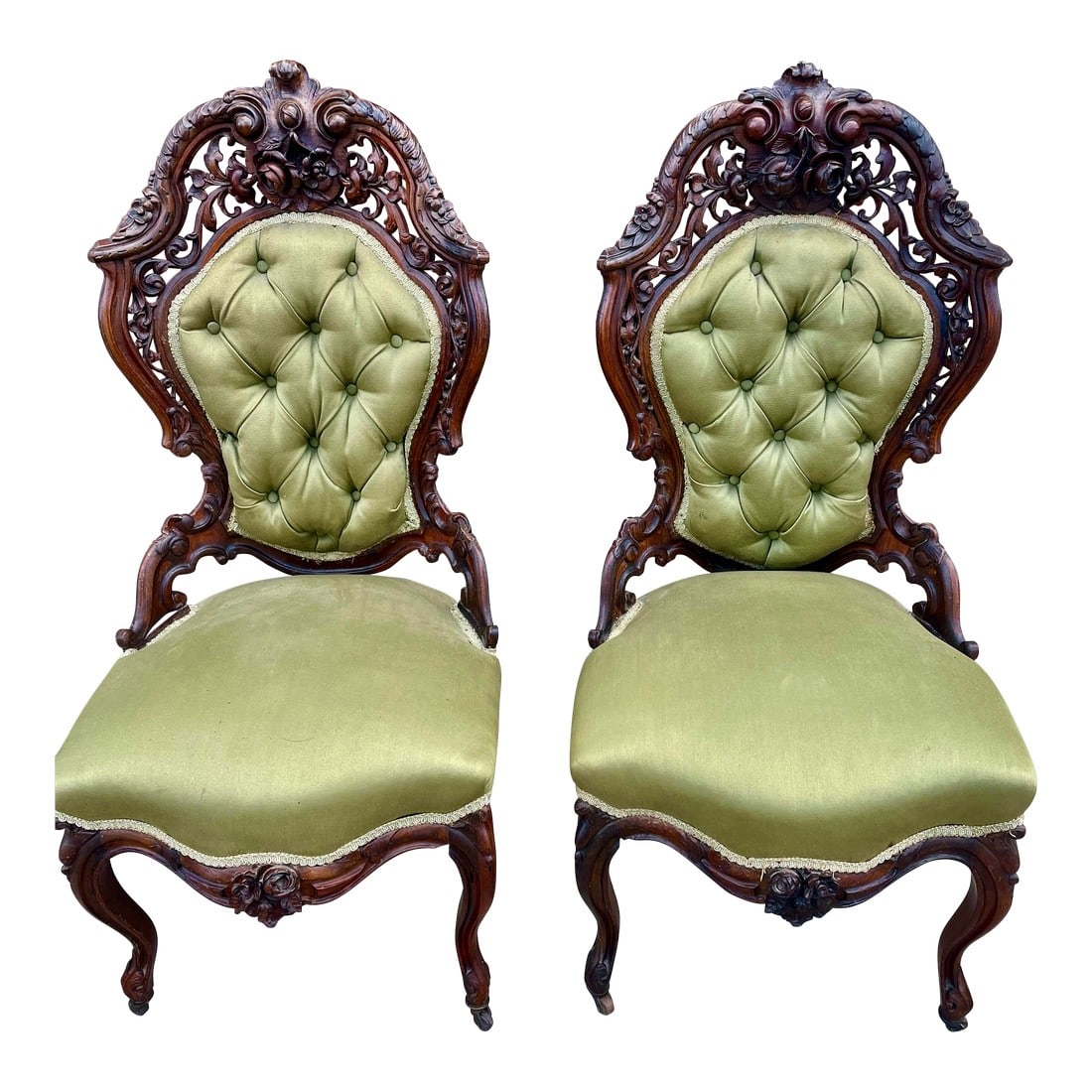 Mid 19th Century John Belter Style Laminated Rosewood High Relief Victorian Side Chairs a Pair (1 of 12)