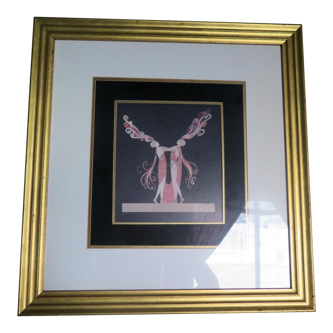 Artist Ert'e Art Deco Litho of 2 Women in Stylized 1920's Dress: Erte' was an artist best known for his paintings of glamours 1920/30s Art Deco models. He was unique in his approach to painting these girls in glamorous feathery, chiffon, elegant gowns that