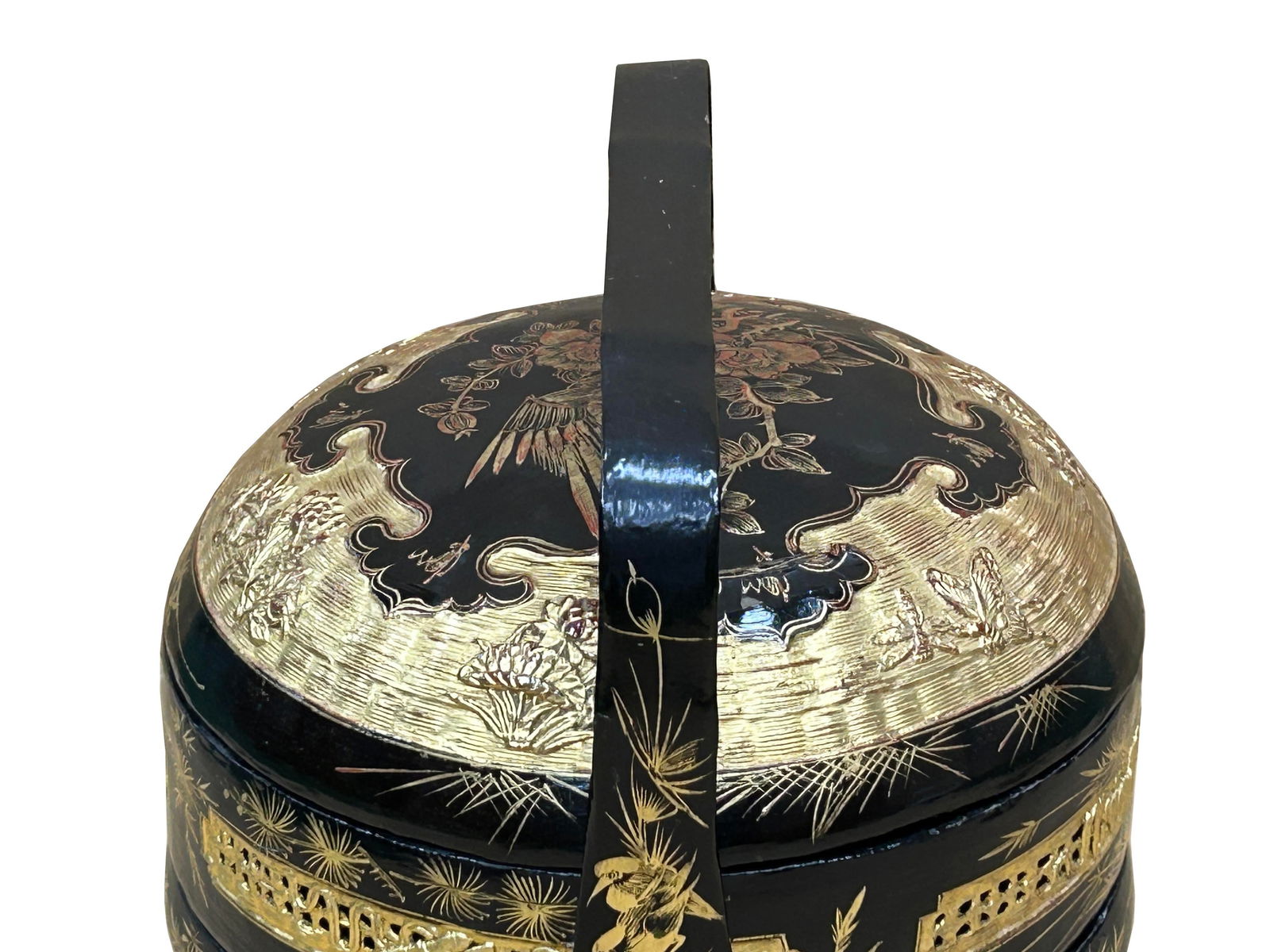 Vintage Oriental Black Golden Graphic Stack Wedding Basket Display - 10