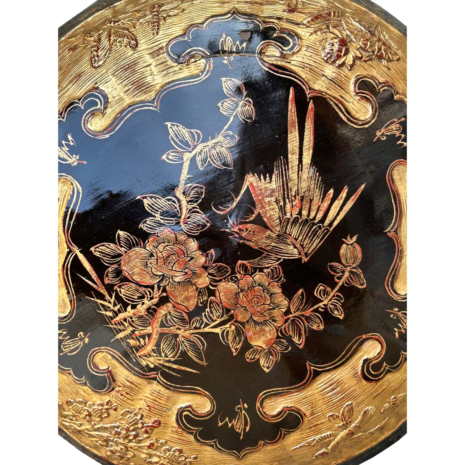 Vintage Oriental Black Golden Graphic Stack Wedding Basket Display - 12