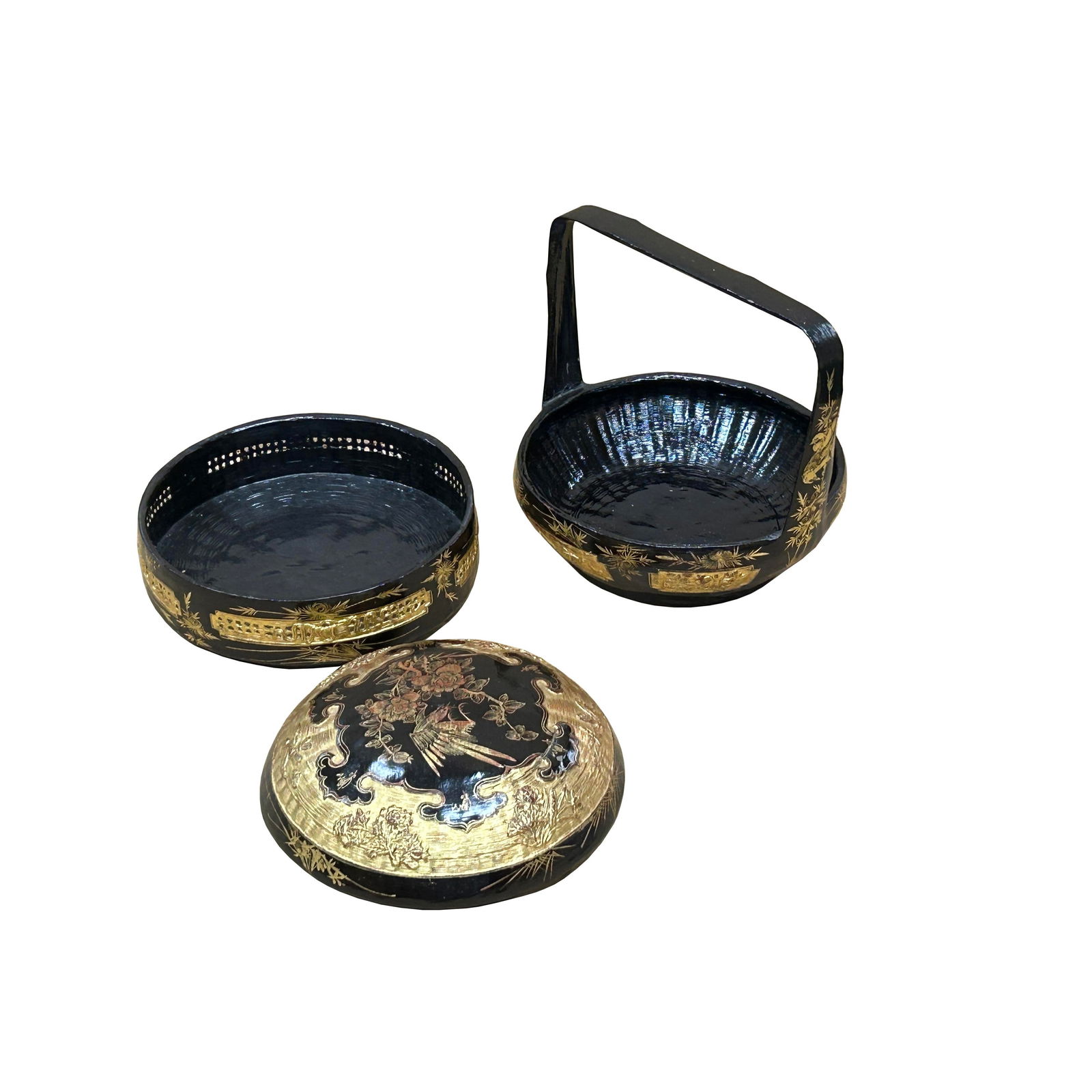 Vintage Oriental Black Golden Graphic Stack Wedding Basket Display - 13