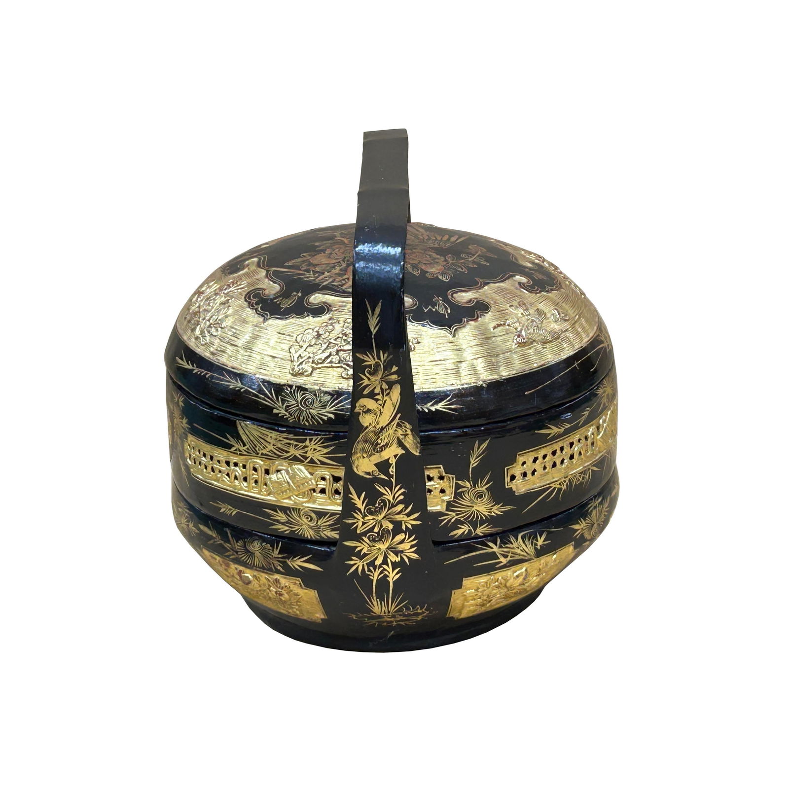 Vintage Oriental Black Golden Graphic Stack Wedding Basket Display - 15