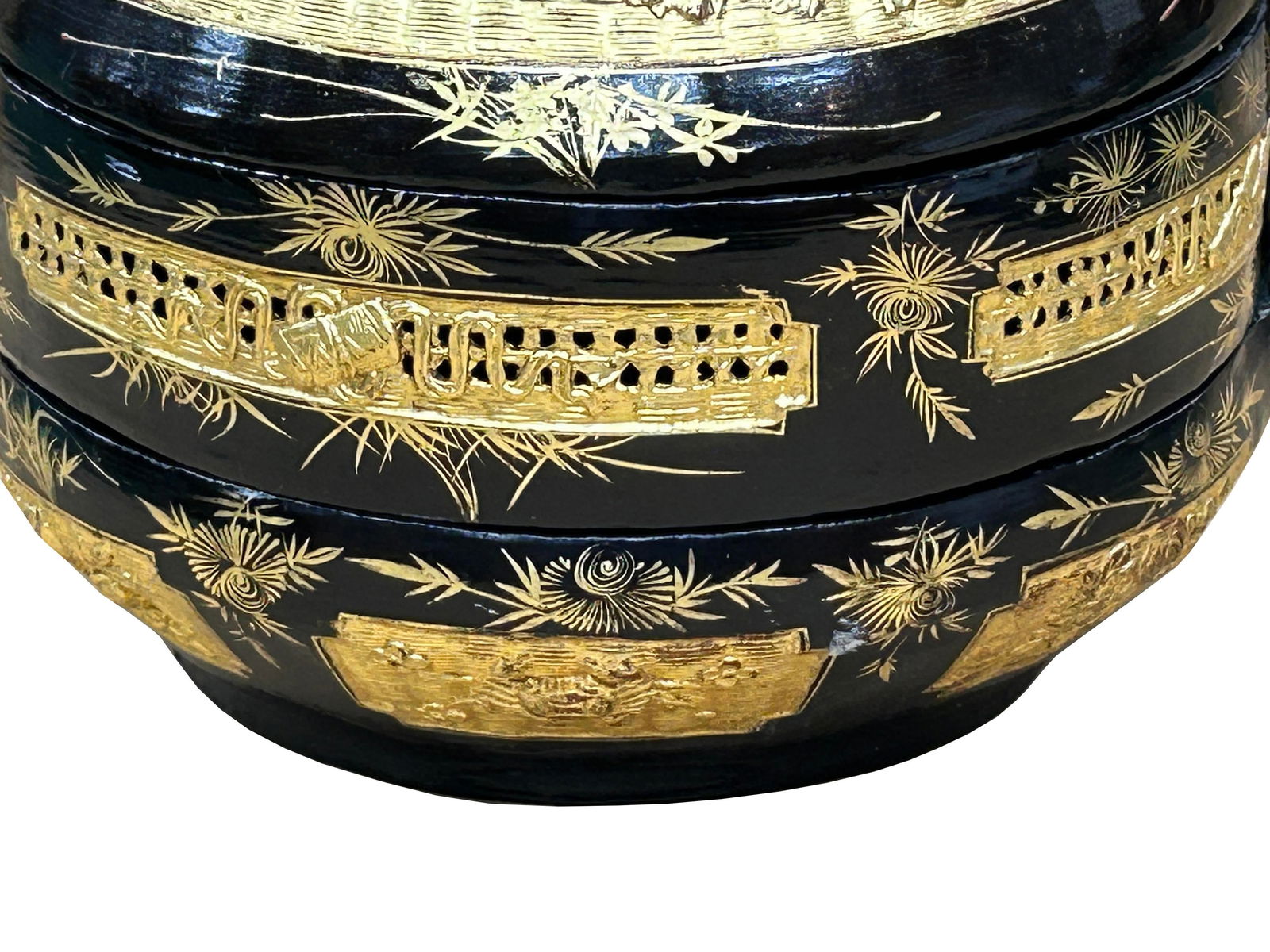 Vintage Oriental Black Golden Graphic Stack Wedding Basket Display - 16