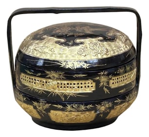 Vintage Oriental Black Golden Graphic Stack Wedding Basket Display