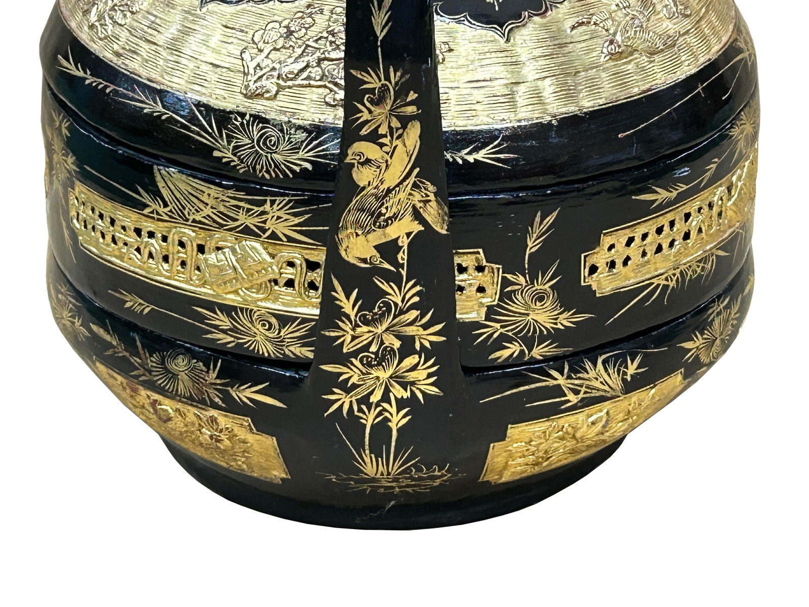 Vintage Oriental Black Golden Graphic Stack Wedding Basket Display - 3